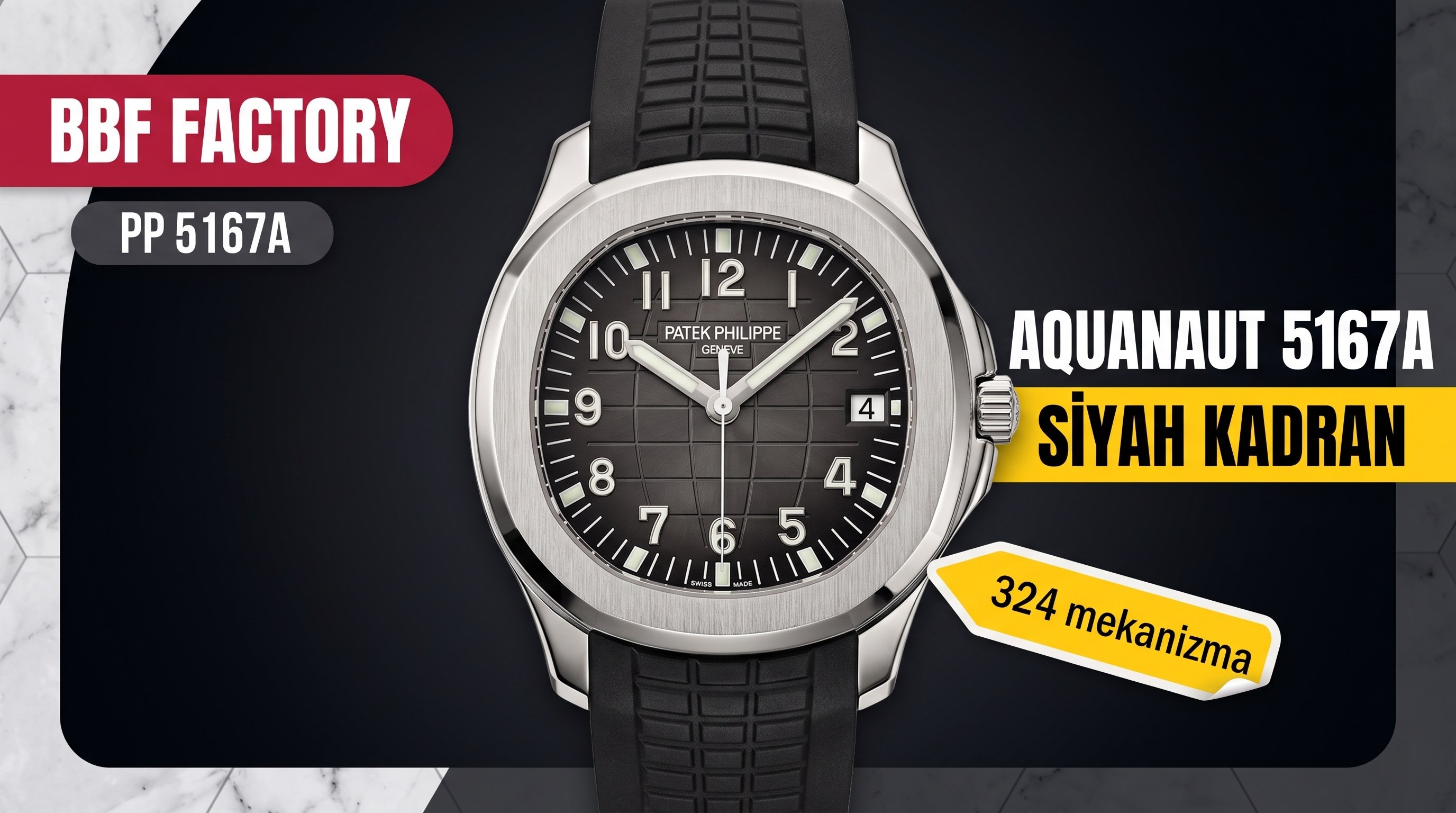 BBF Factory Patek Philippe 5167A siyah Aquanaut, tek parça 324 mekanizması ve SW kadranıyla tam modifiye: 3K Factory'i alt eder mi?