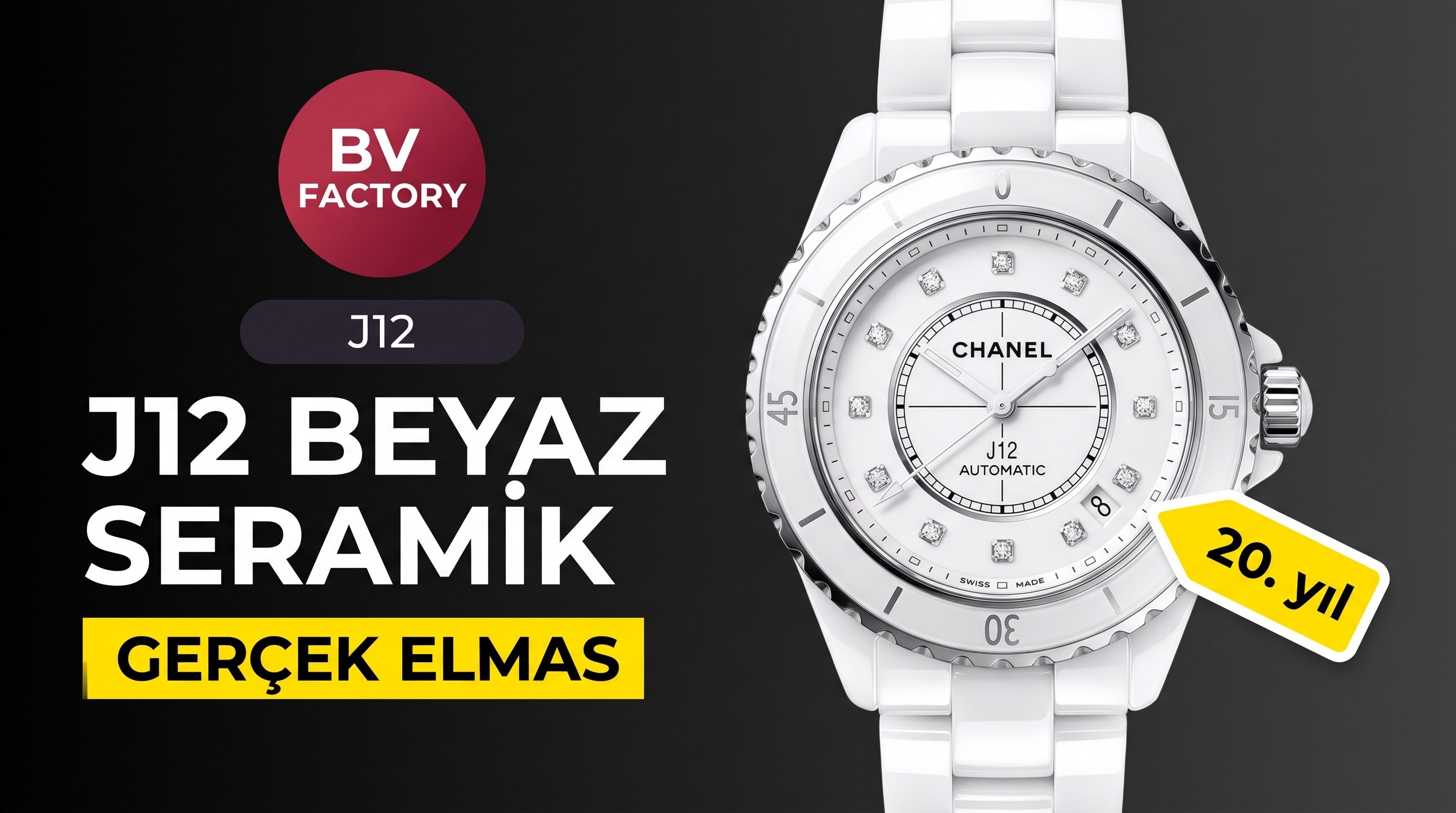 [BV+ Usta İşçiliği]Yeni J12 kol saati "mekanizma değişimiyle" 20. yıla armağan — beyaz seramik gerçek elmas versiyonu