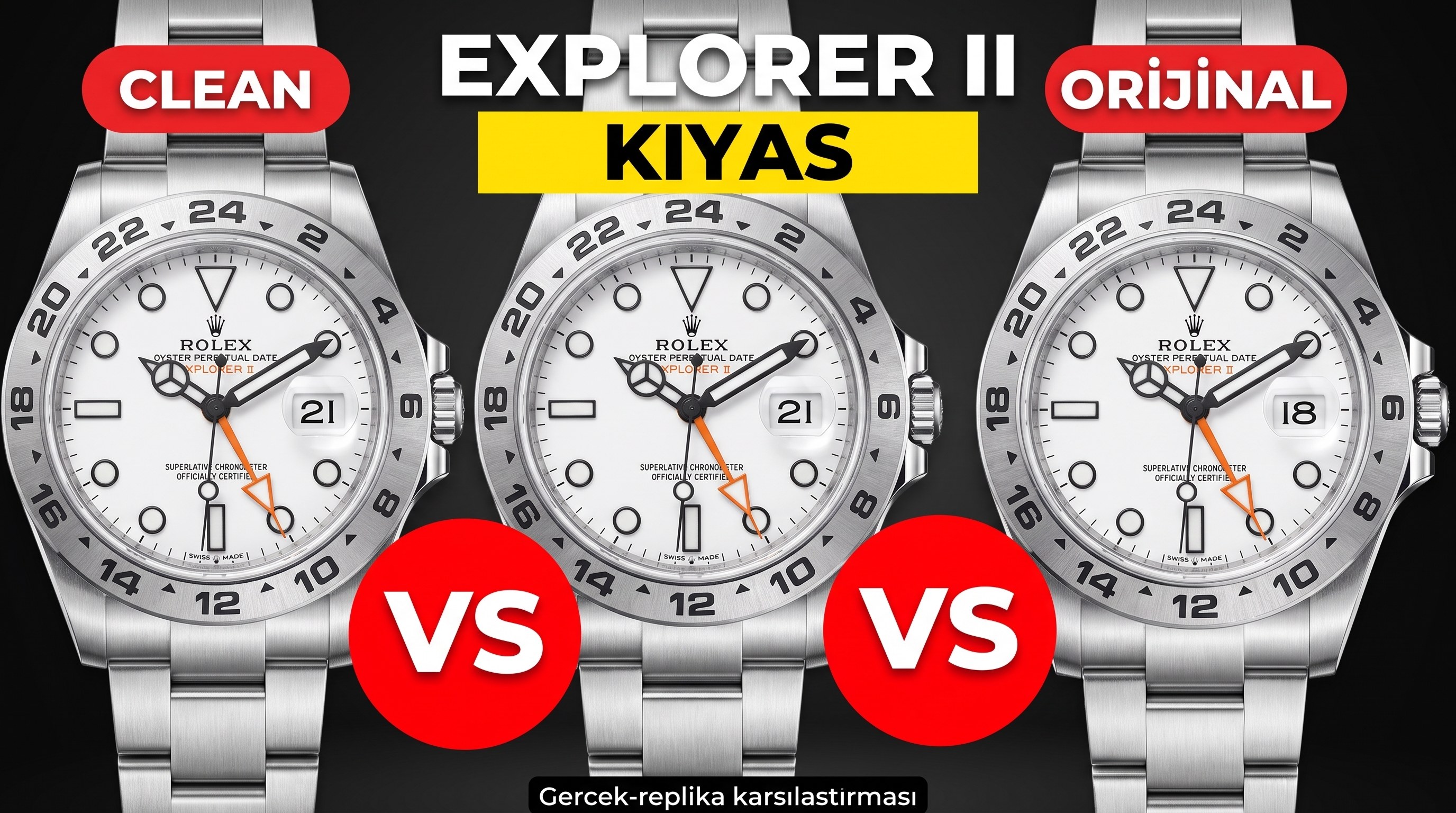 Gerçek-replika karşılaştırması: Clean Rolex Explorer II ile orijinalin karşılaştırması