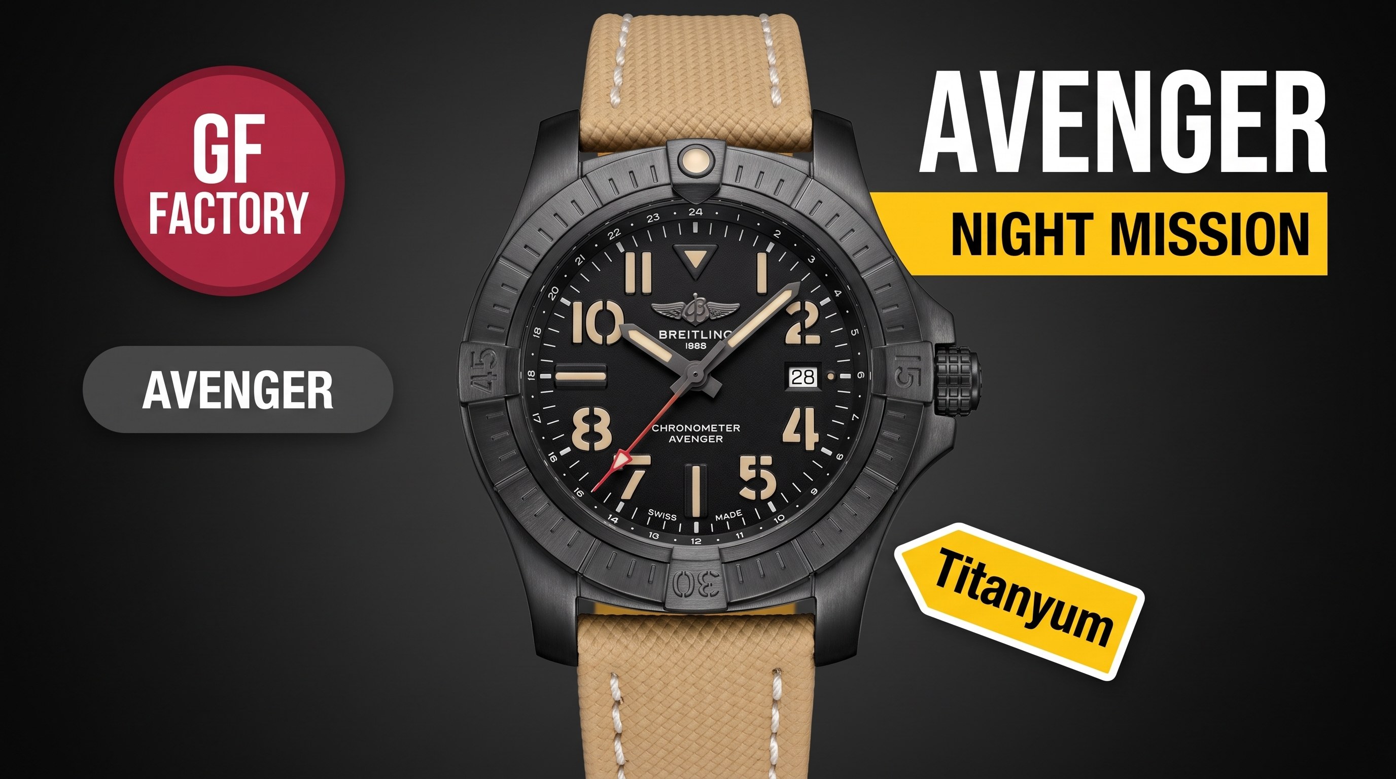 GF Factory Breitling Avenger Night Mission Kömür Siyahı Titanyum Kol Saati İncelemesi
