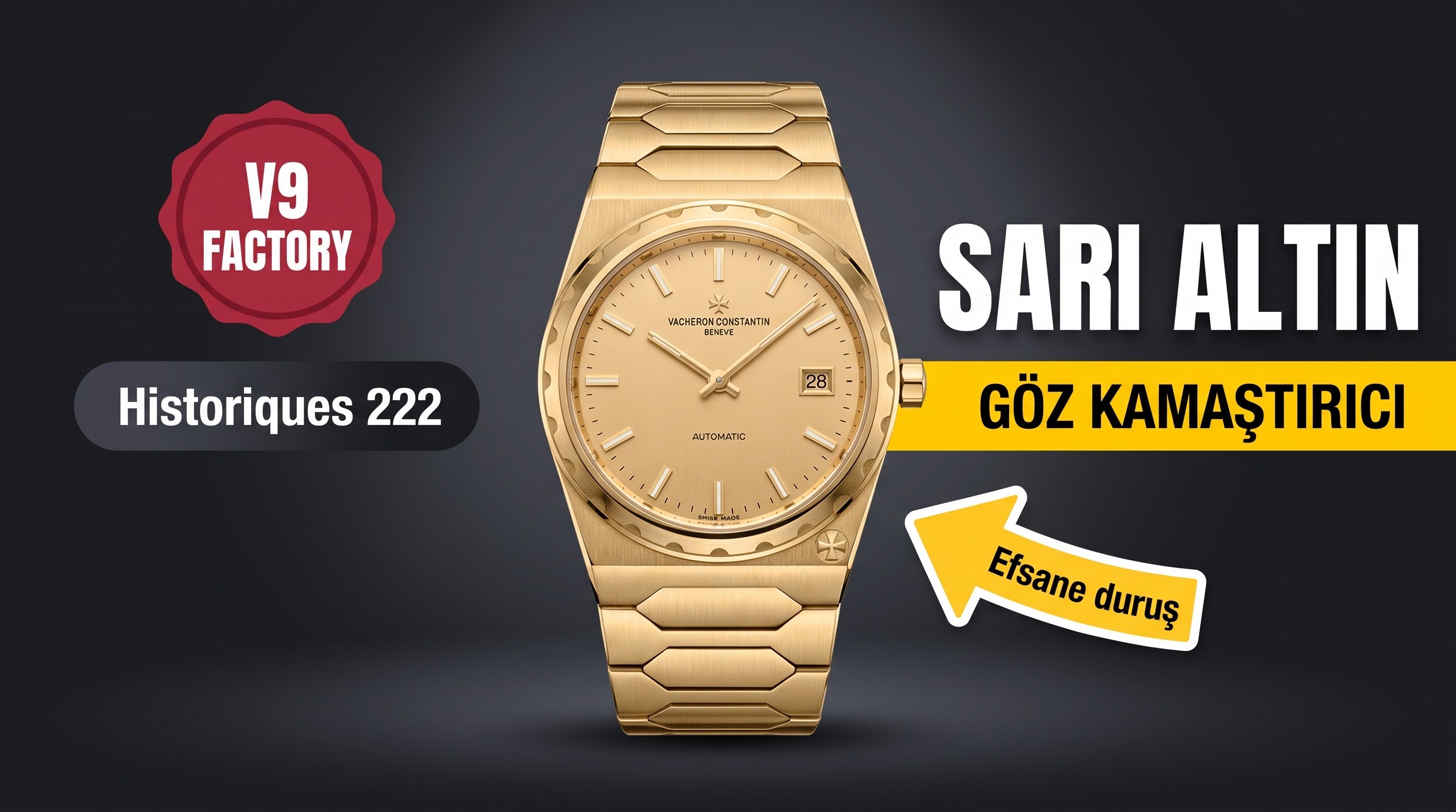V9 Factory Replika Vacheron Constantin Historiques 222 Sarı Altın Saat
