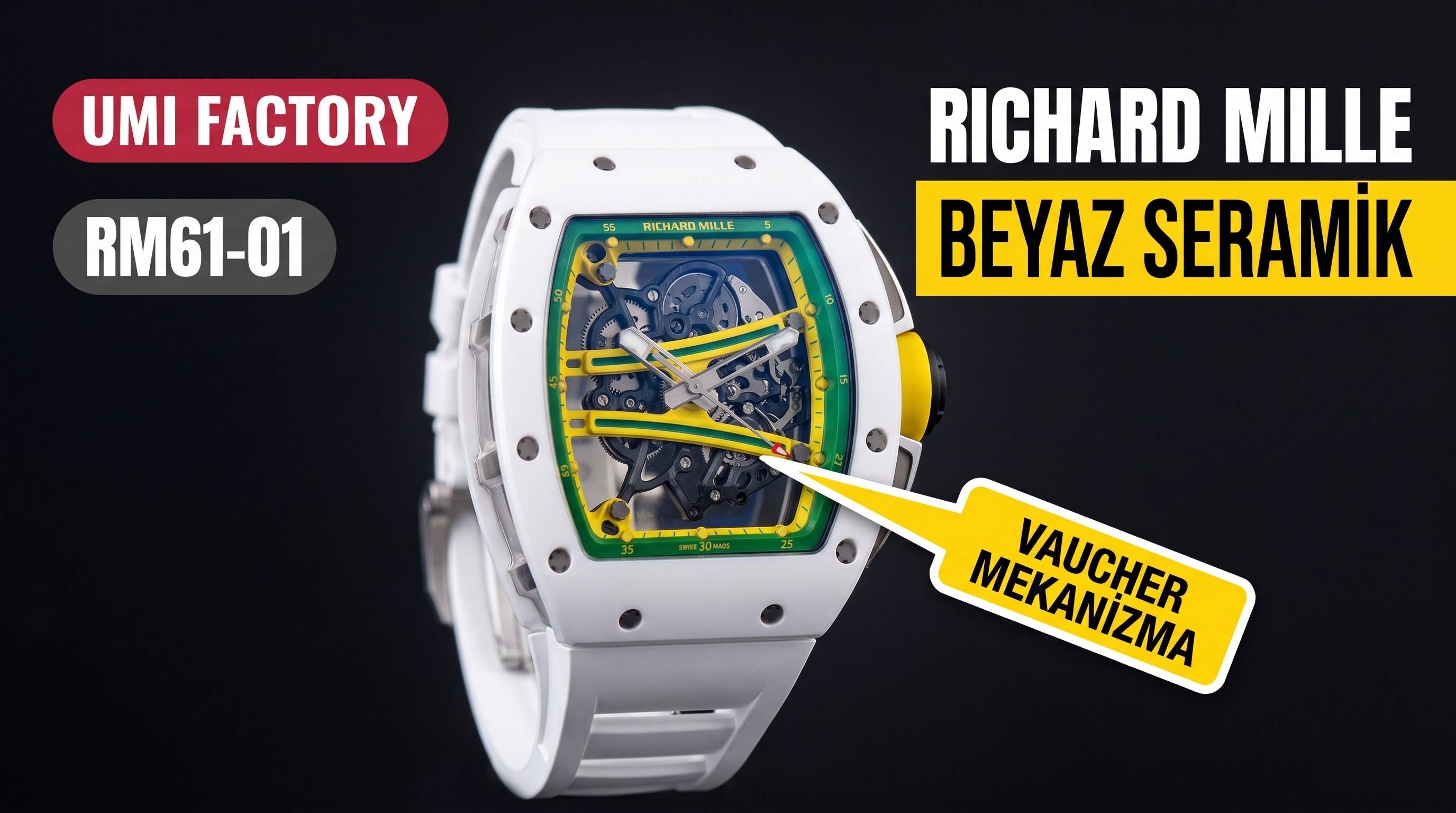 UMI Factory özel yapım Richard Mille RM61-01 beyaz seramik Vaucher mekanizması işçilik incelemesi