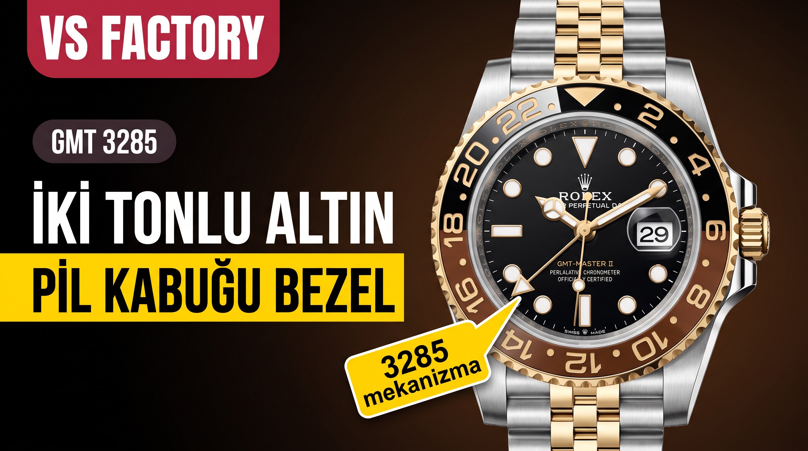 VS Factory Rolex iki tonlu altın, pil kabuğu bezelli, Dandong 3285 mekanizmalı ağırlıklandırılmış versiyon nasıl?