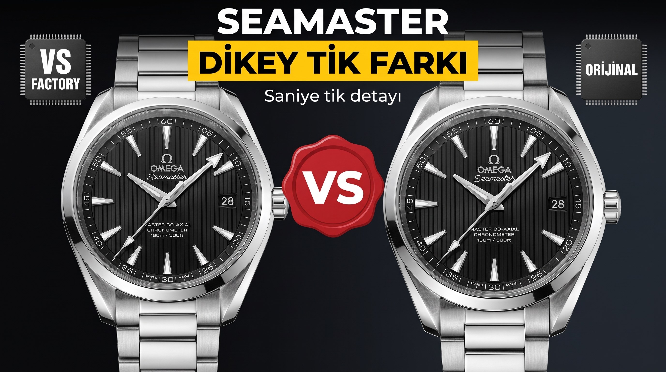 VS Factory Omega replika saat ile piyasa versiyonu karşılaştırması - Seamaster 150 dikey tik ağacı kadran