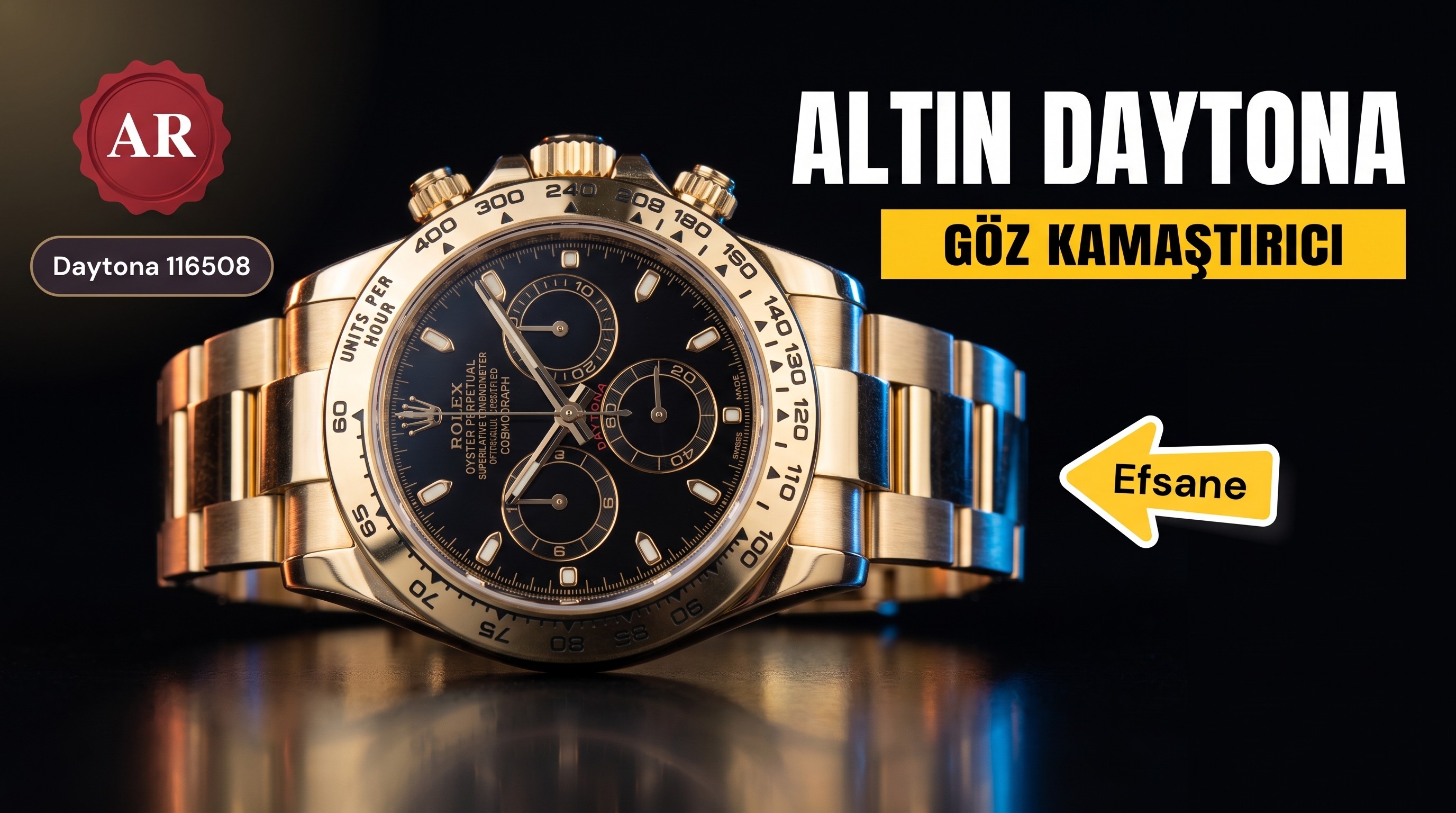 AR Factory V2 Edition Replika Rolex Daytona 116508 Sarı Altın Saat, Clone 4130 Mekanizmalı