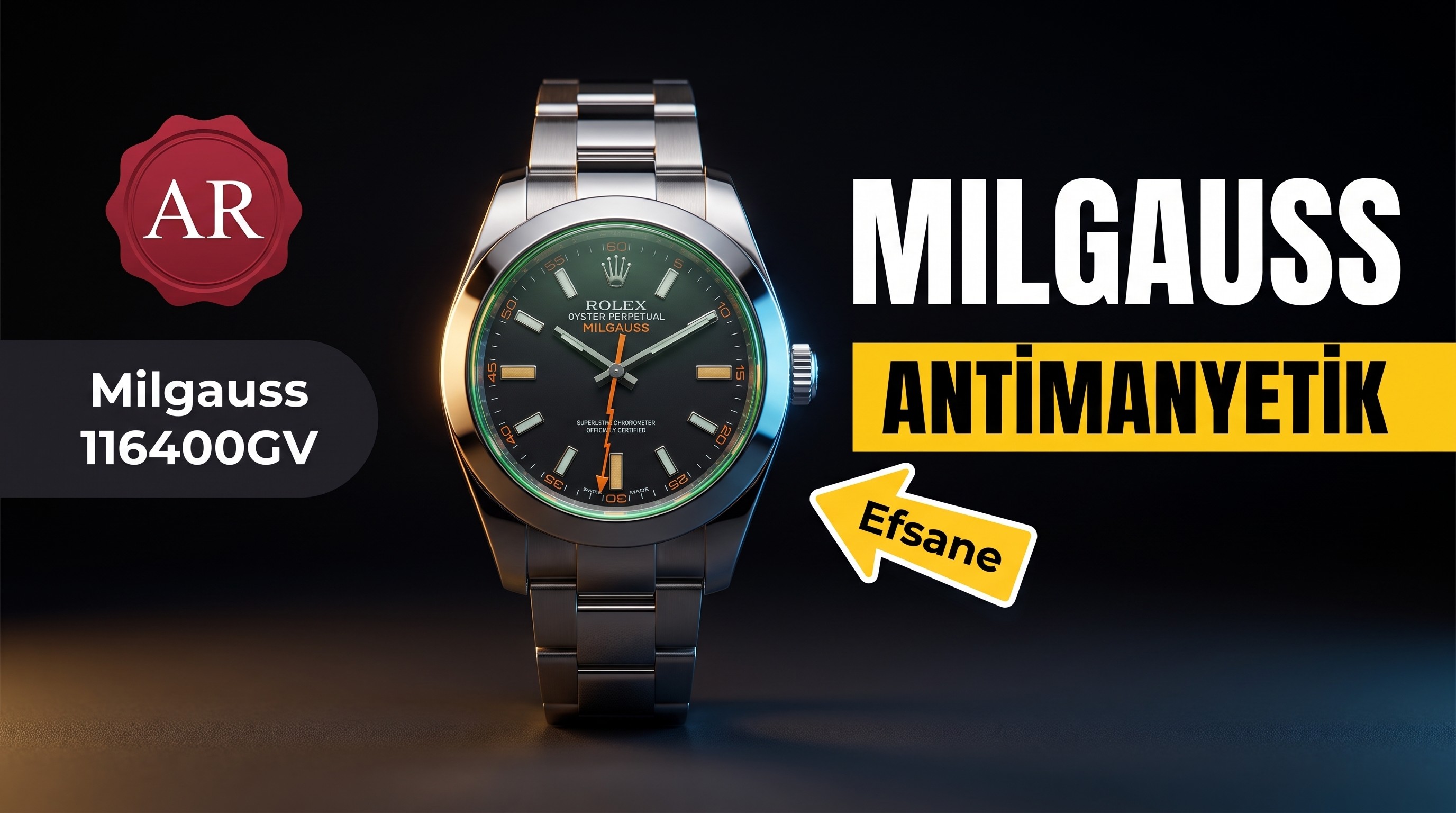AR Factory Rolex Turuncu Şimşek İbre Yeşil Cam MILGAUSS Serisi m116400gv Antimanyetik Takvimsiz Replika Saat Mavi/Siyah Kadran İncelemesi