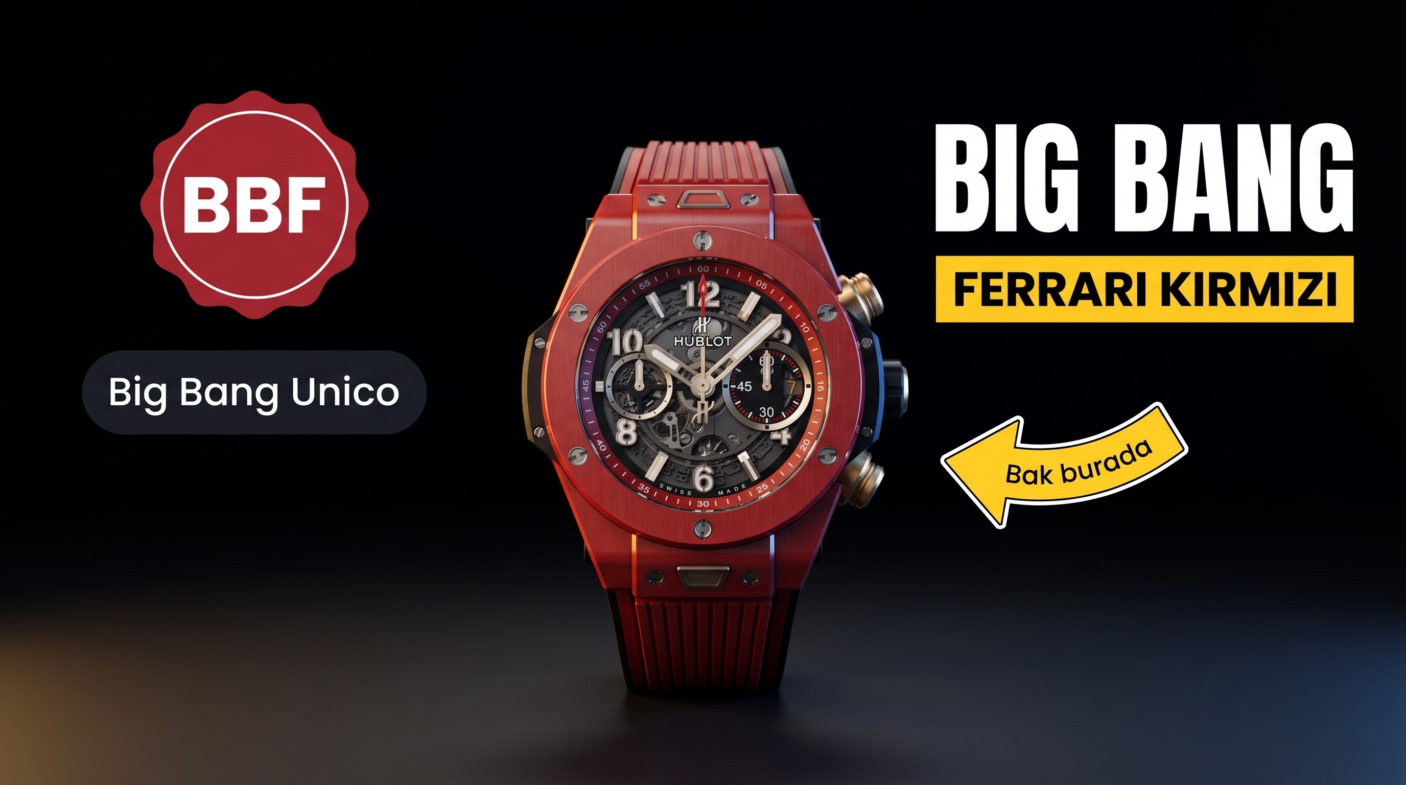 BBF Factory Hublot BIG BANG Unico Ferrari kırmızısı seramik saat