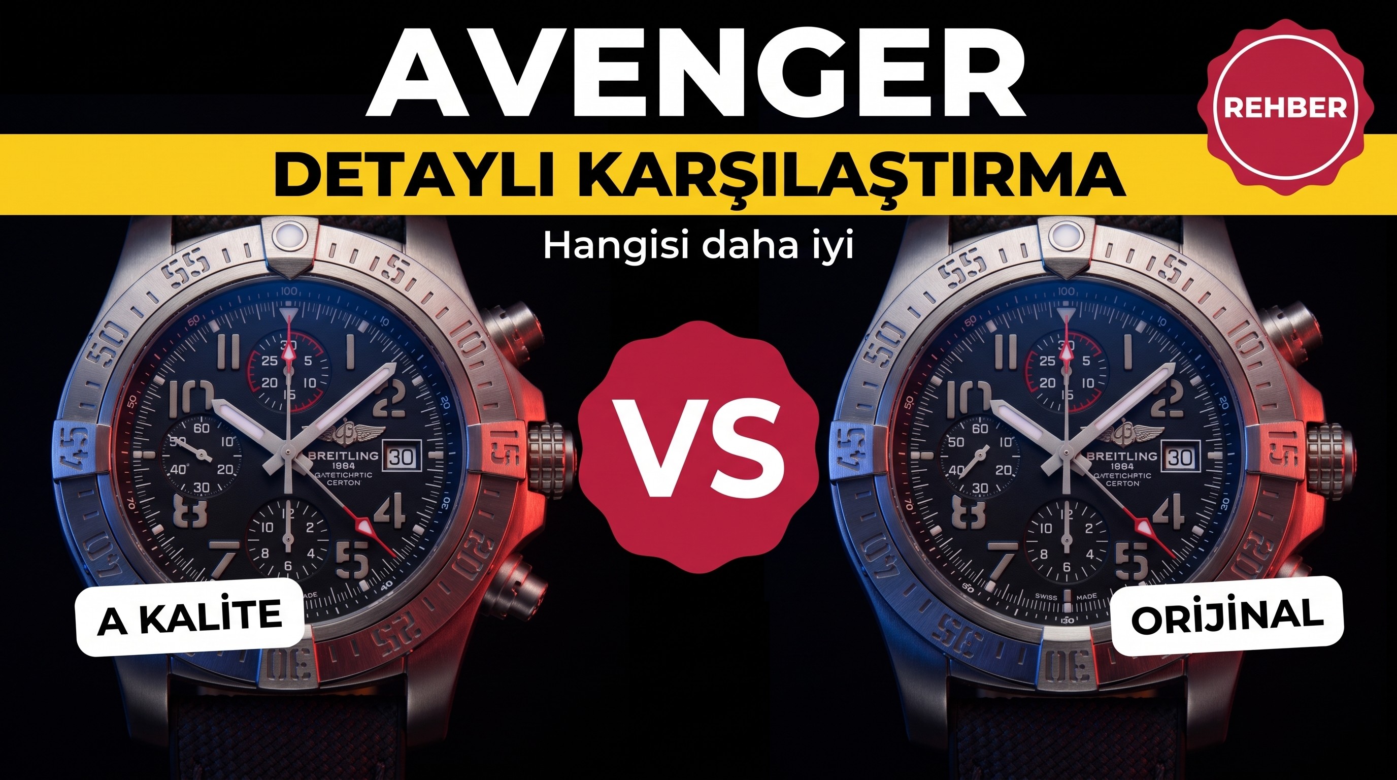 Breitling Avenger orijinal ile detaylı görünüm karşılaştırması
