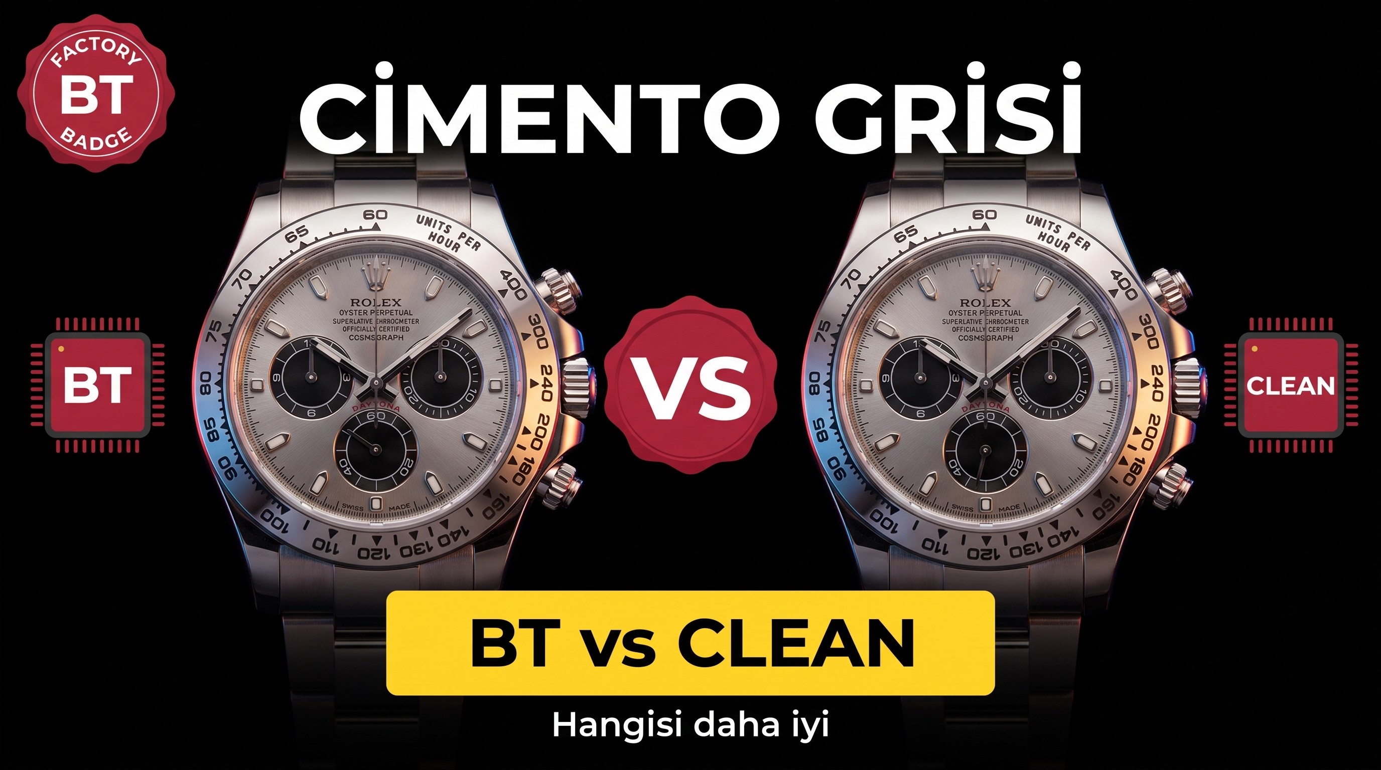 BT Factory Rolex Daytona Beyaz Altın Çimento Grisi vs Clean: Hangisi Daha İyi?