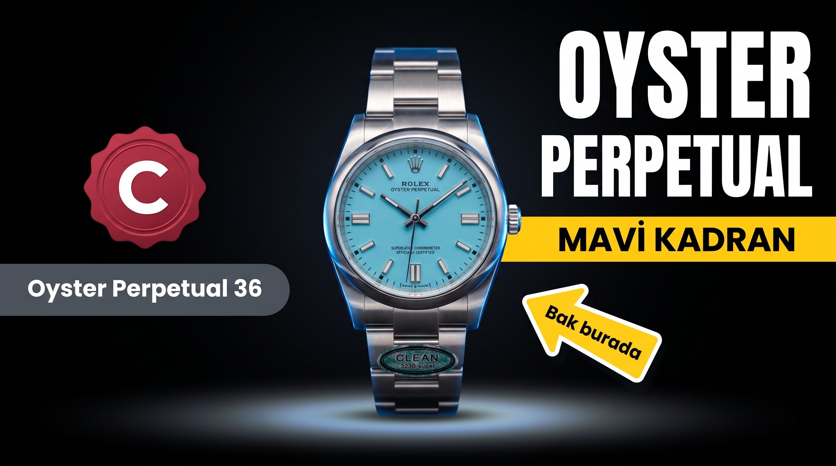C Rolex Oyster Perpetual serisi / 36 mm mavi kadran / Shanghai 3230 tam otomatik boşluksuz mekanik mekanizmalı