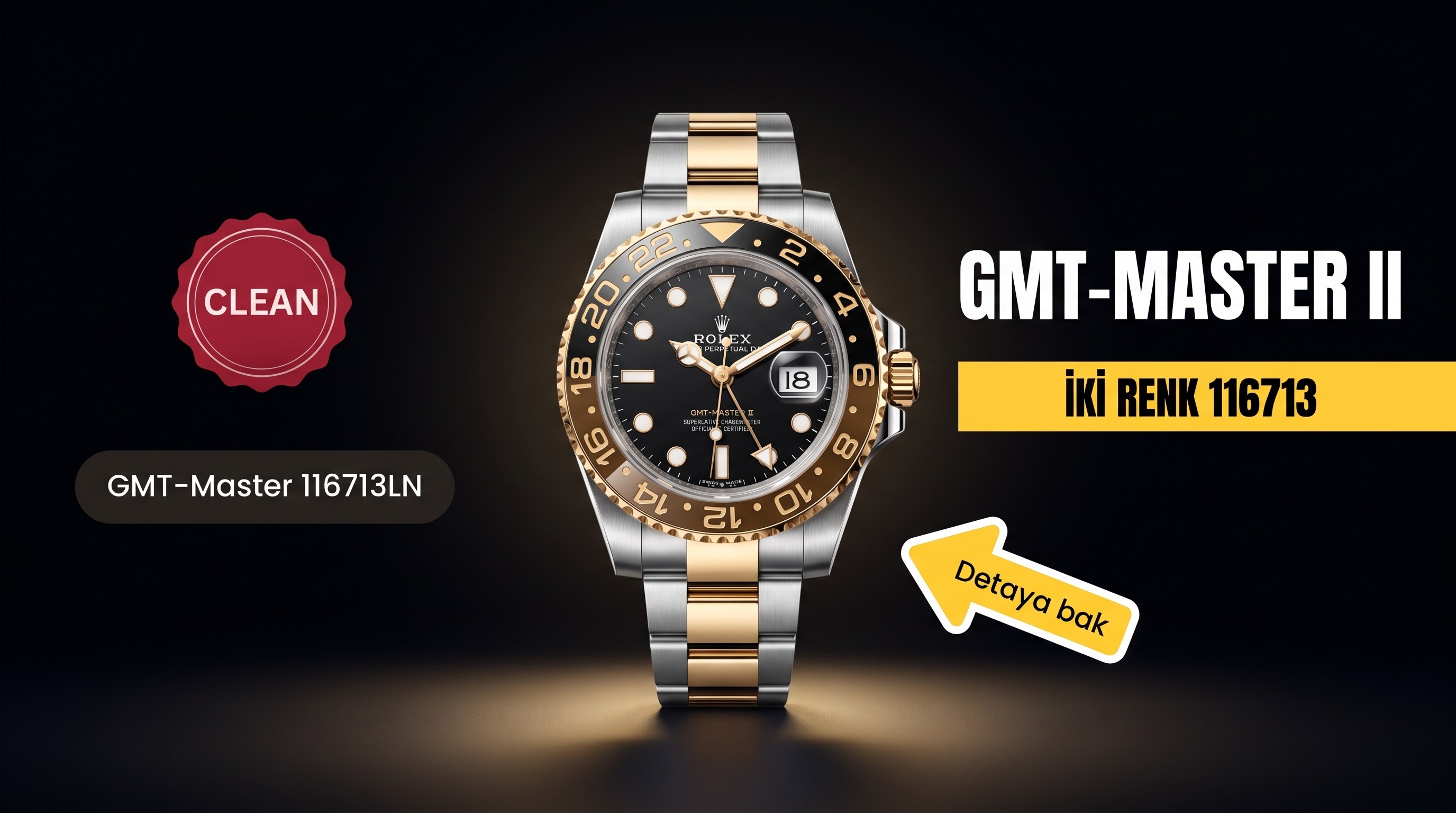 Clean Factory Replika Rolex GMT-Master II 116713LN İki Renkli, 3186 Mekanizmalı