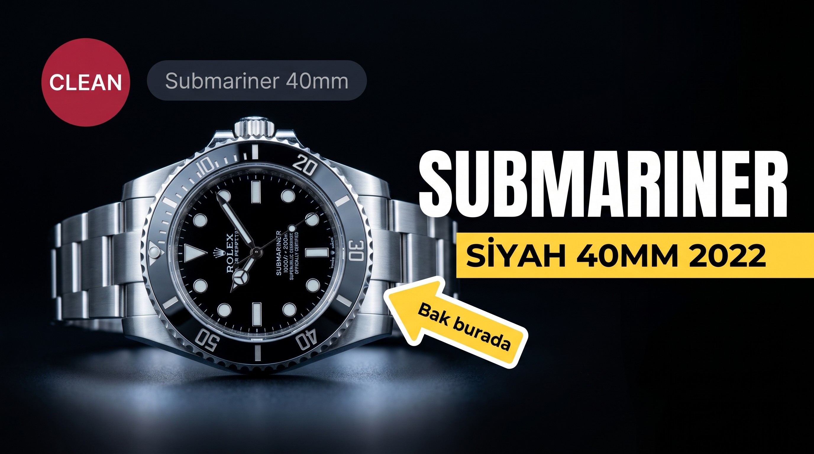 Clean Rolex 2022 Black Submariner 40 MM Serisi Kol Saati