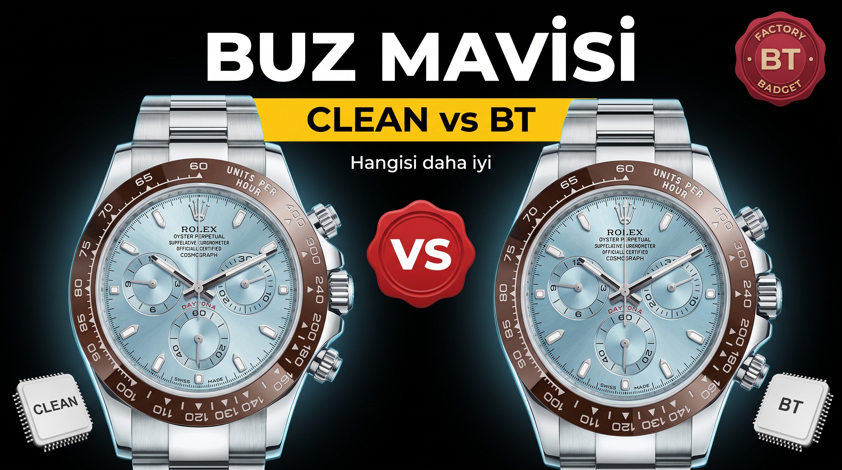 Clean ve BT Factory Rolex Buz Mavisi Daytona Karşılaştırması: Hangisinin Kalitesi Daha İyi?