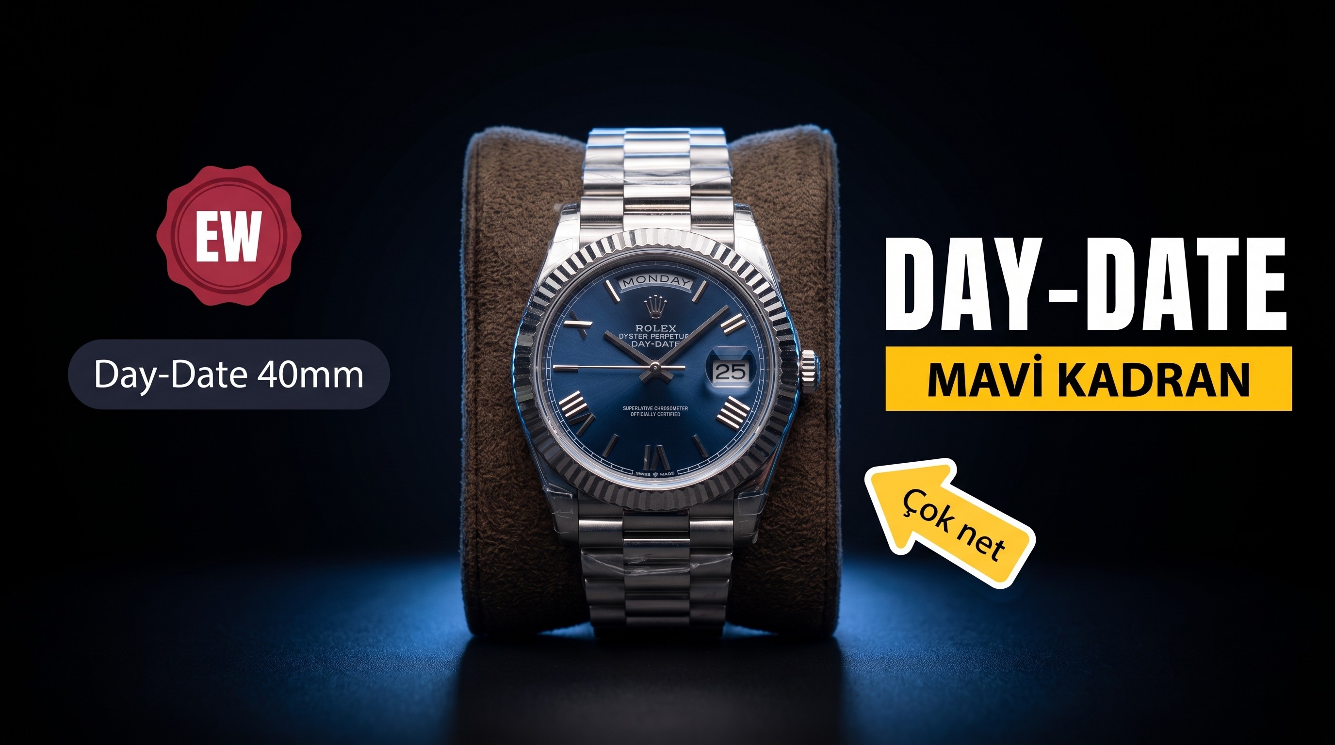 EW Factory Rolex Day-Date 40 mm 3255 mekanizmalı (mavi kadran) saat incelemesi