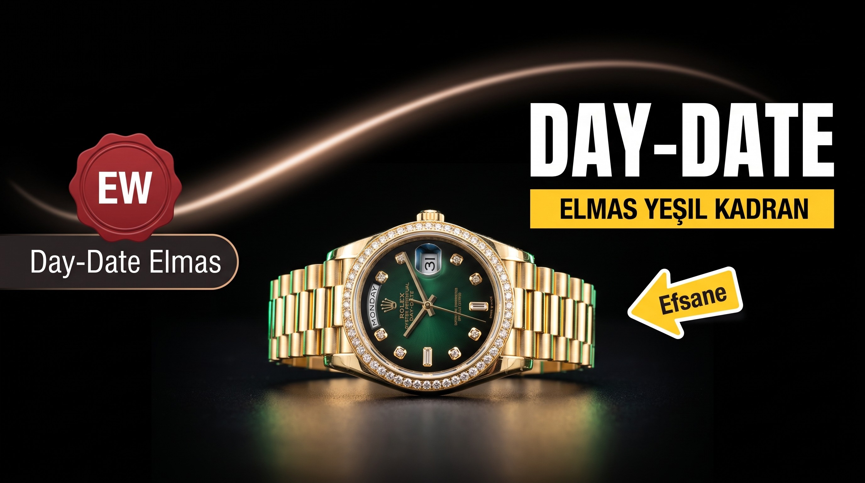 EW Factory Rolex Day-Date 40 mm serisi 3255 mekanizma (18K elmas kakmalı yeşil kadran) saat incelemesi