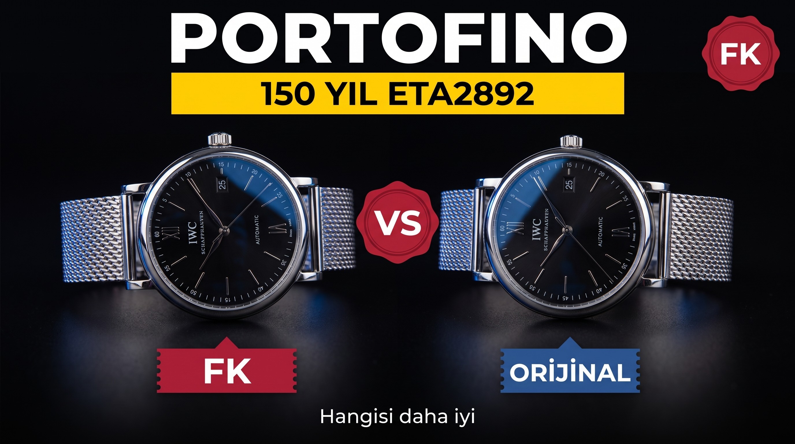 Gerçek İsviçre ETA2892 mekanizması: FK IWC Portofino 150. Yıl orijinalle karşılaştırmalı inceleme