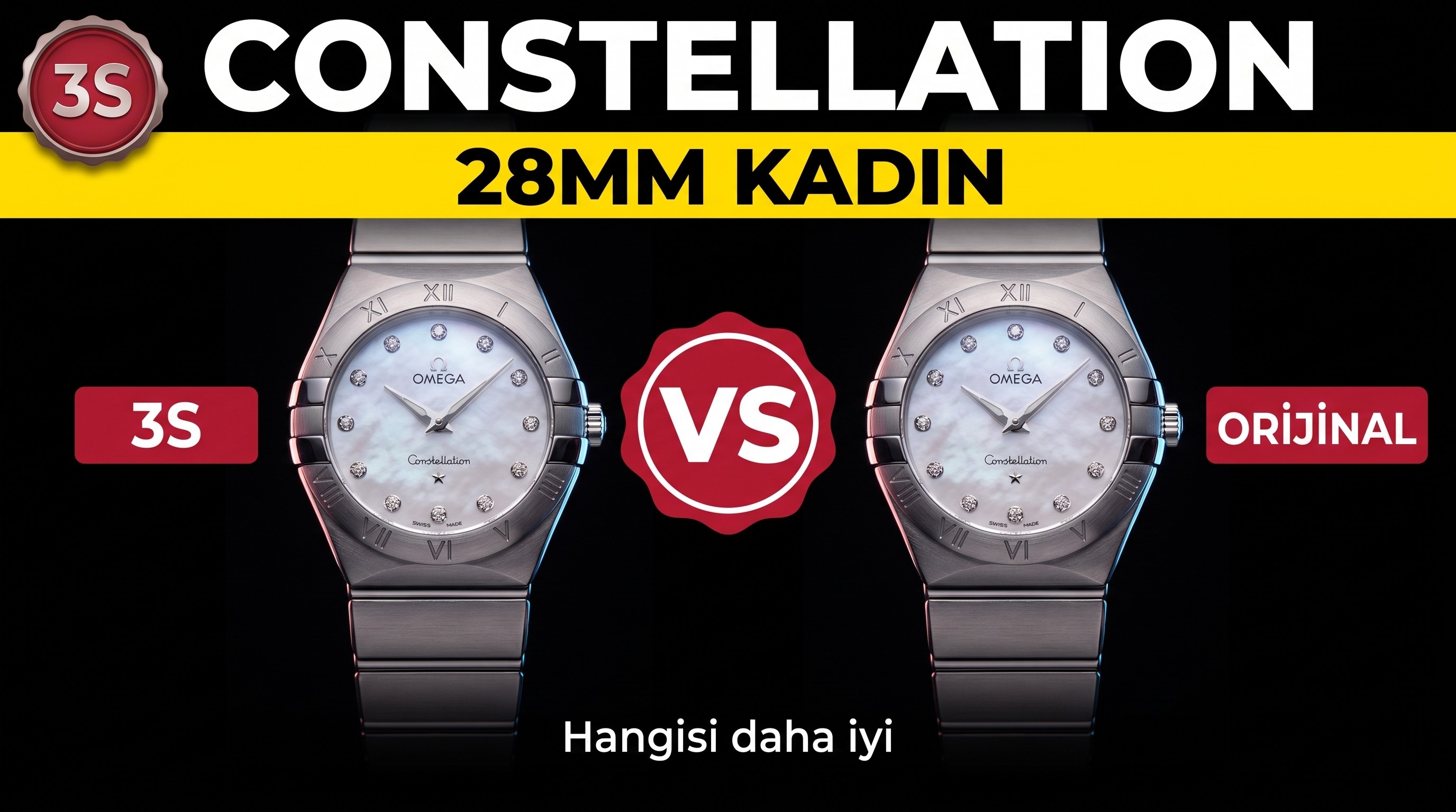 Gerçek-replika karşılaştırması: 3S Factory Omega Constellation 28 mm kadın kuvars kol saati