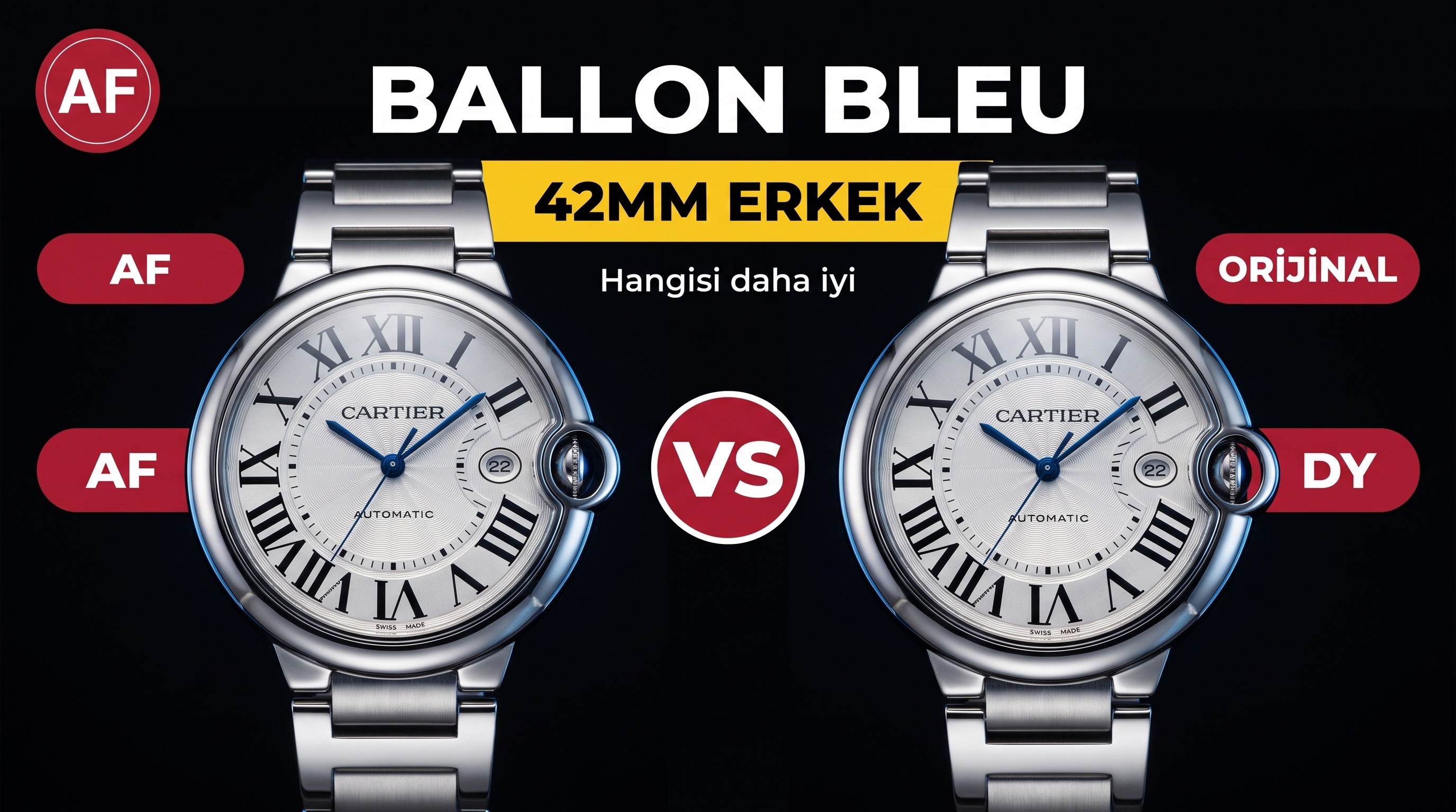 Gerçek-replika karşılaştırması: AF Factory Ballon Bleu 42 mm büyük boy erkek replika saat