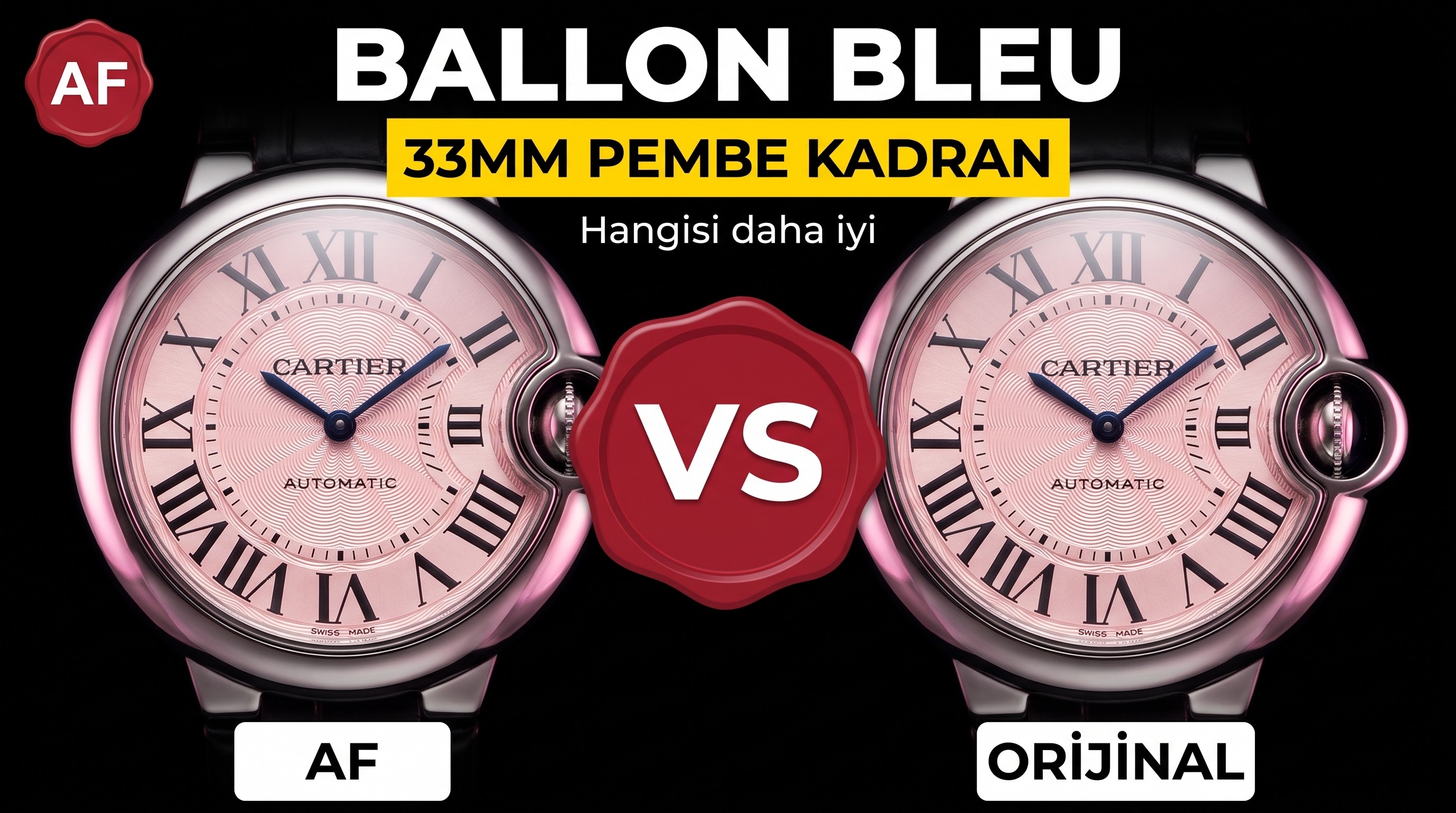 Gerçek-replika karşılaştırması: AF Factory Cartier Ballon Bleu 33 mm pembe kadran 076 orijinal mekanizma bir bakışta ele verir mi?