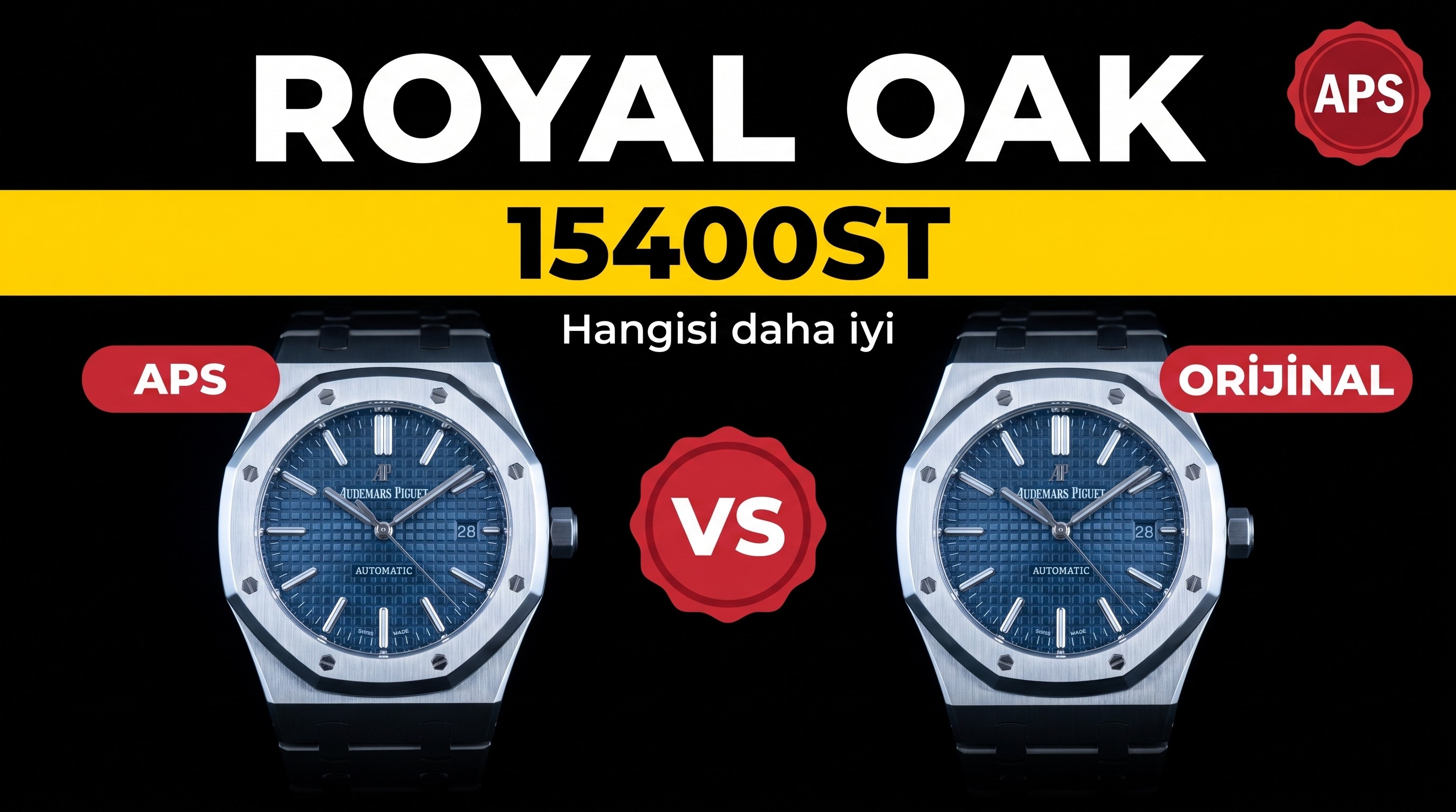 Gerçek-replika karşılaştırması: APS Factory AP Audemars Piguet Royal Oak serisi 15400ST.OO.1220ST.03 mavi kadranlı klasik kol saati