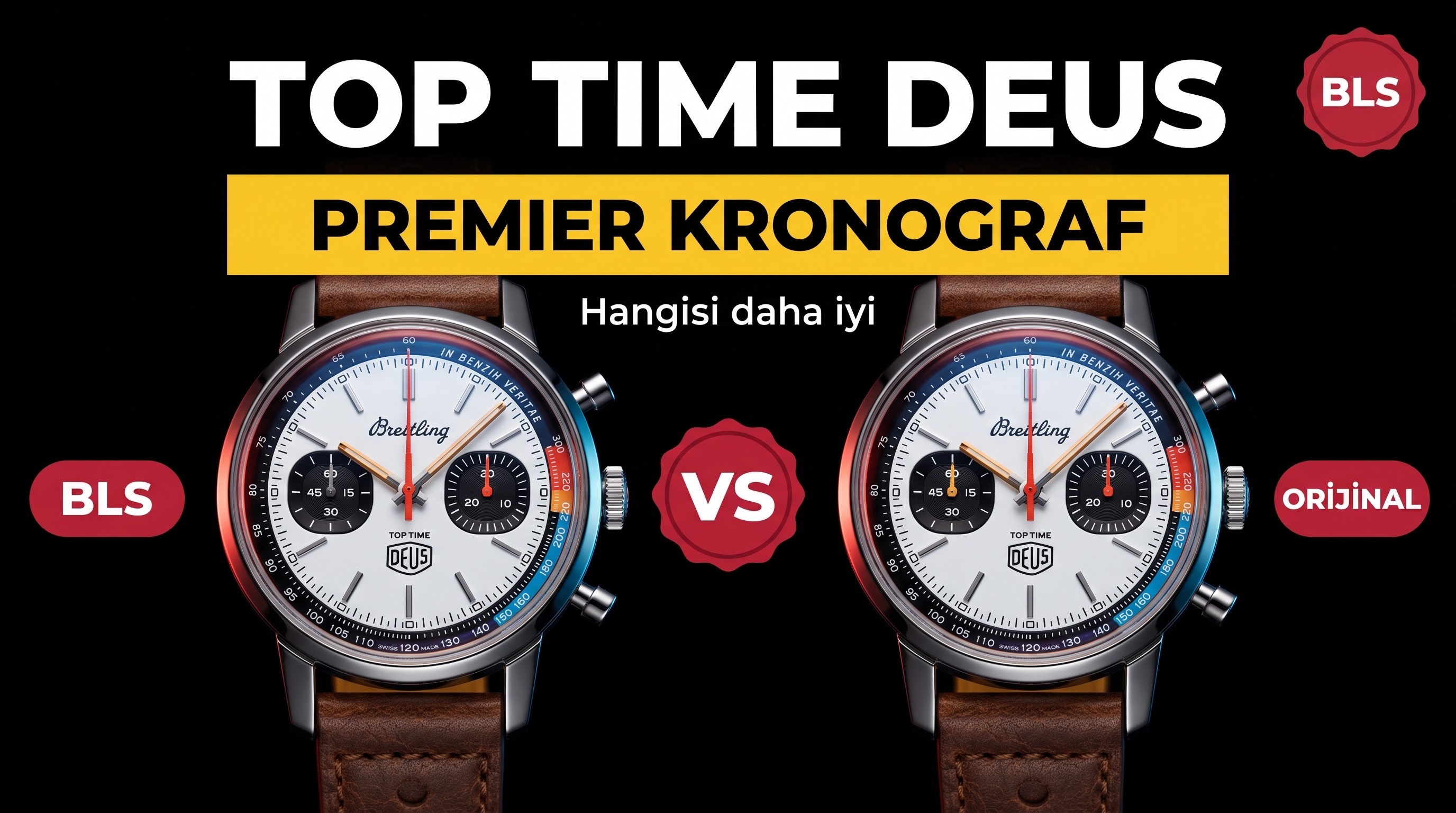 Gerçek-replika karşılaştırması: BLS Factory Breitling Premier Top Time Deus kronograf replika saat