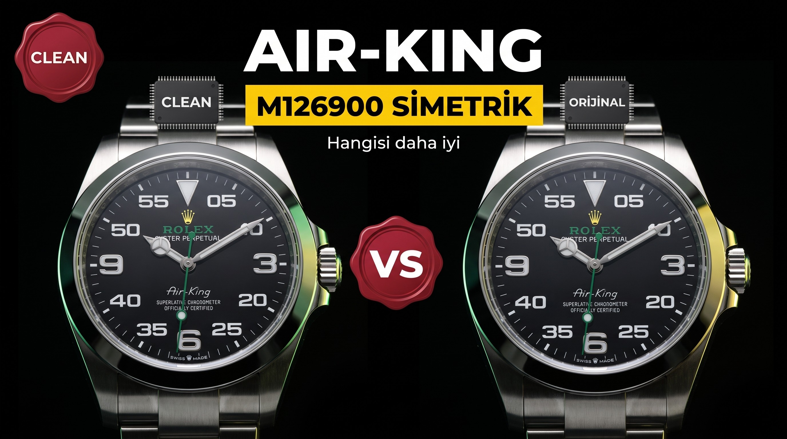 Gerçek-Replika Karşılaştırması: Clean Rolex Air-King m126900 Simetrik Saat İşaretleri