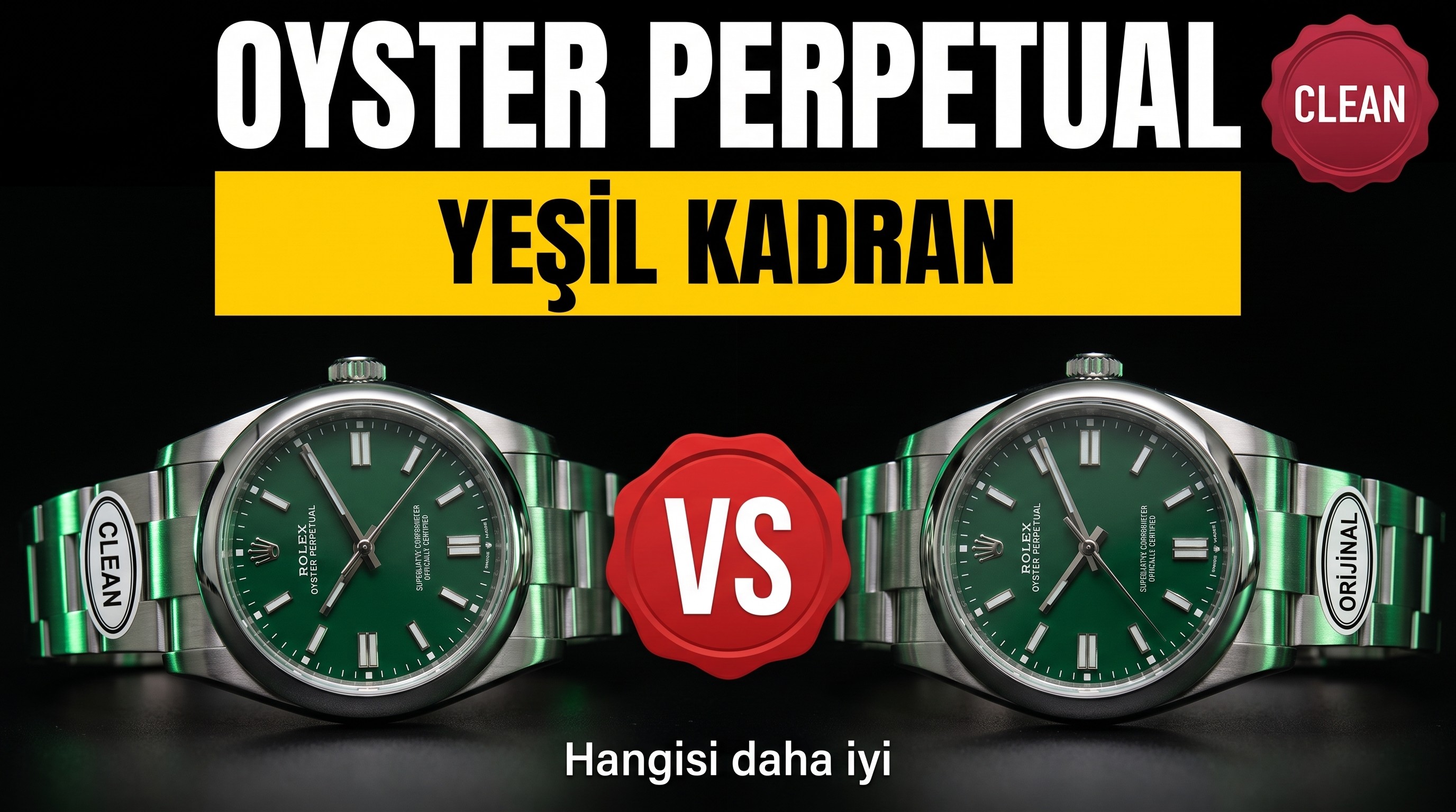 Gerçek-replika karşılaştırması: Clean Rolex Oyster Perpetual yeşil kadranda renk farkı olur mu?