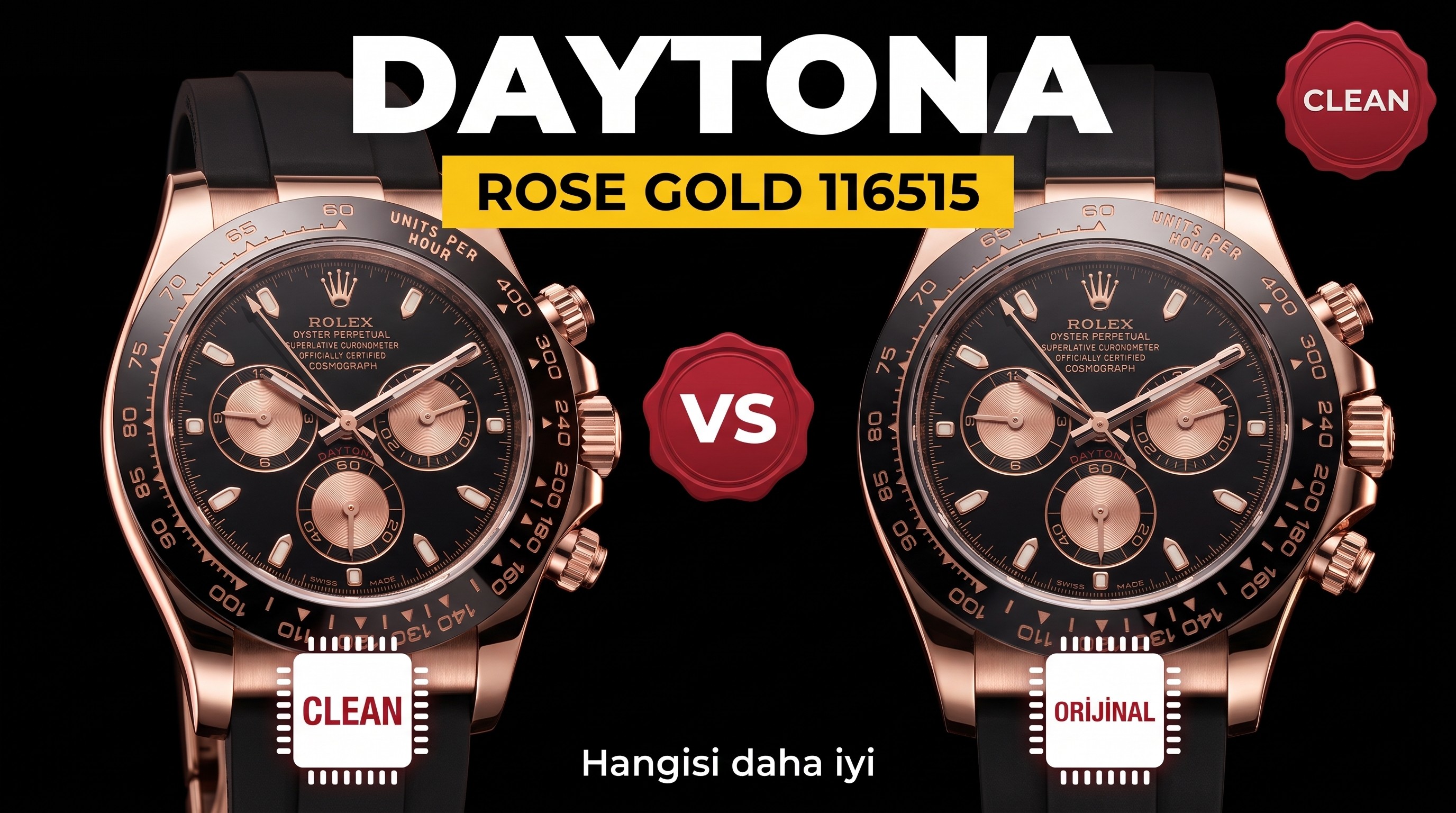 Gerçek-replika karşılaştırması: Clean Rolex rose gold kauçuk kayışlı Daytona m116515ln almaya değer mi?