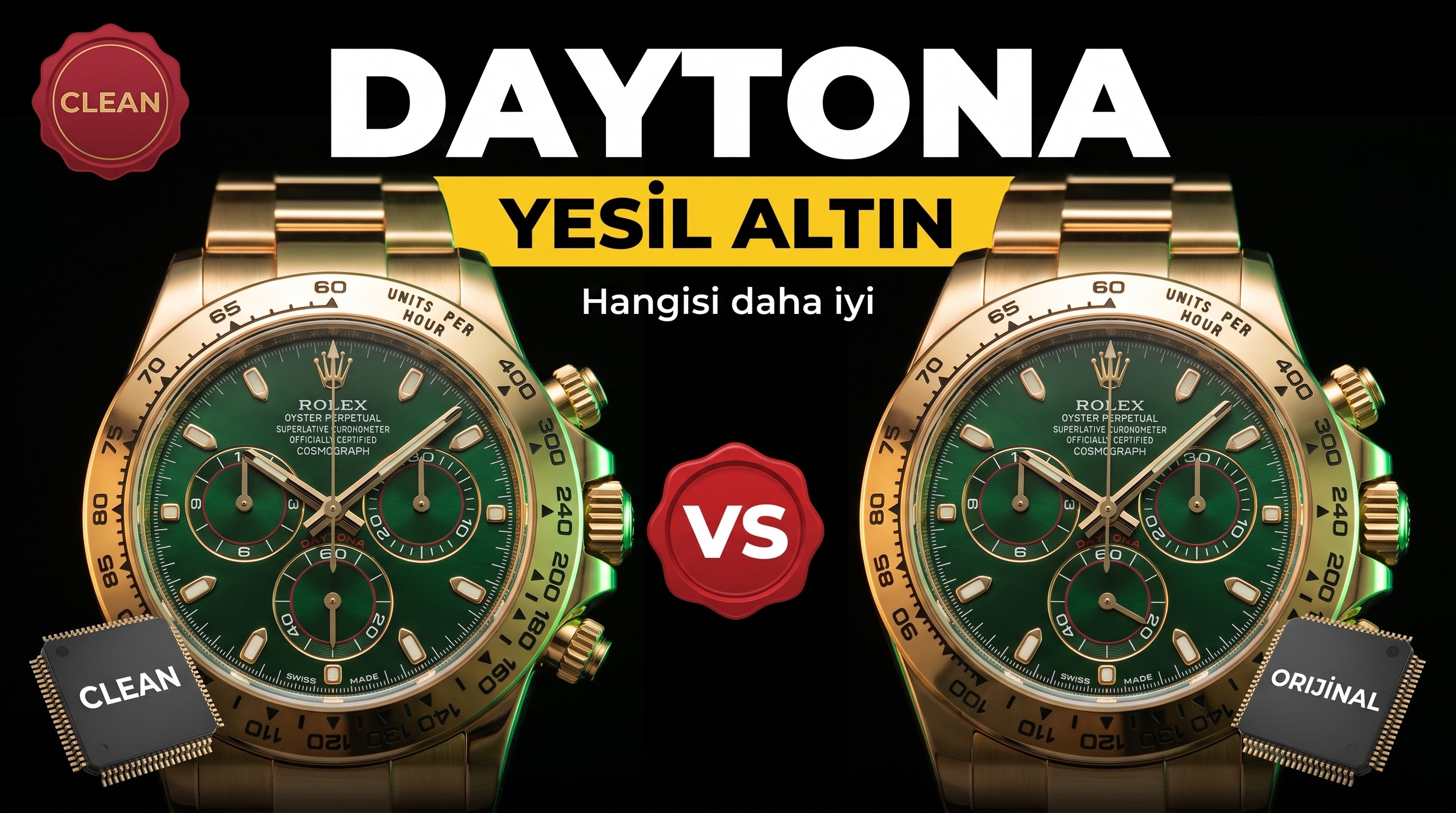 Gerçek-replika karşılaştırması: Clean Rolex yeşil-altın Daytona