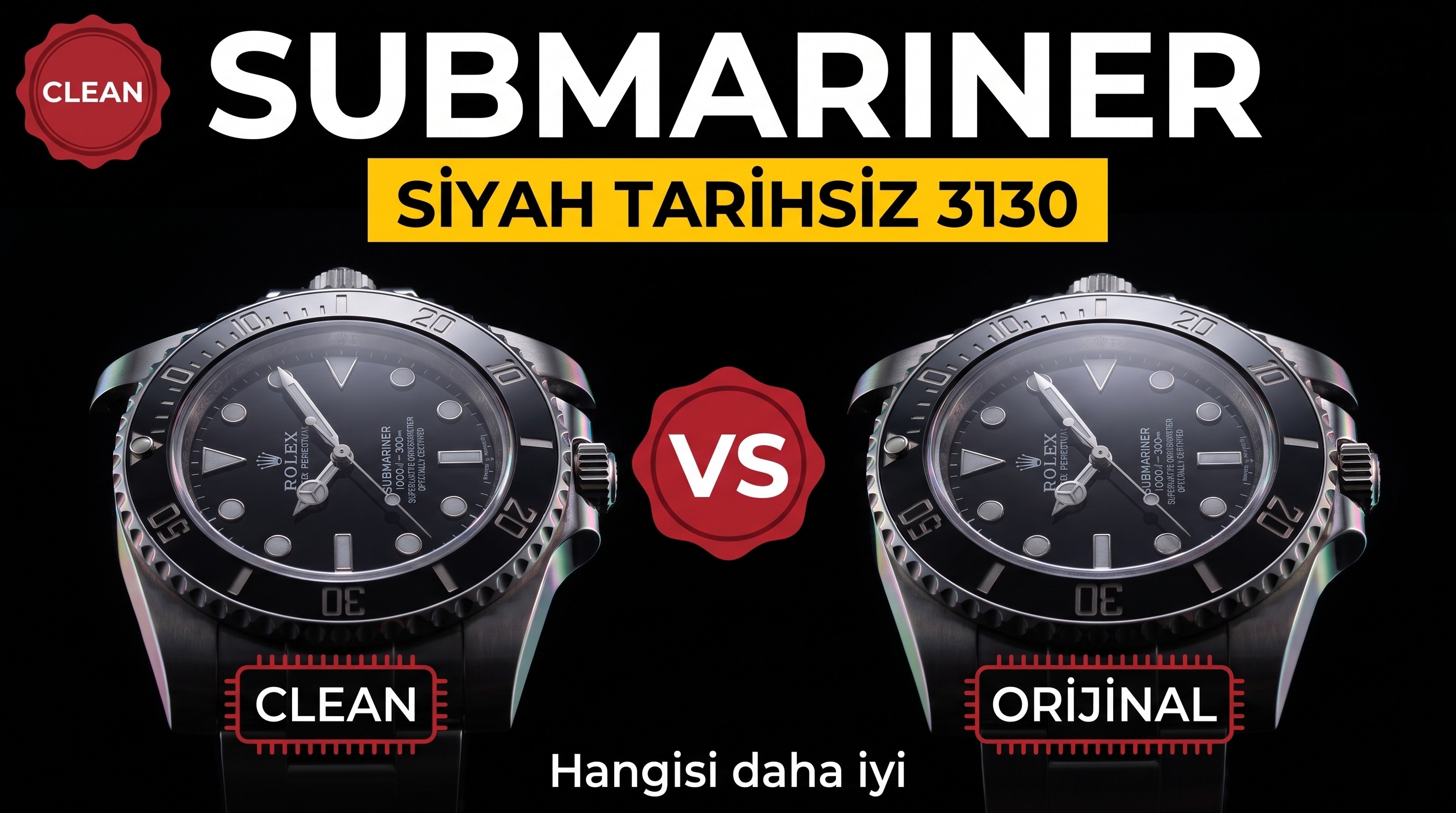 Gerçek-replika karşılaştırması: Clean siyah su hayaleti ve tarihsiz 3130 mekanizmalı versiyon