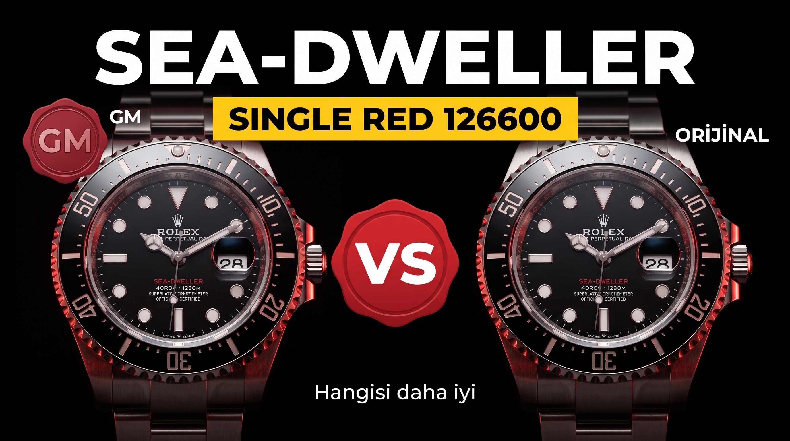 Gerçek-Replika Karşılaştırması: GM Factory Rolex Sea-Dweller Single Red 126600, 3235 In-House Mekanizmalı Replika Karşılaştırmalı İncelemesi