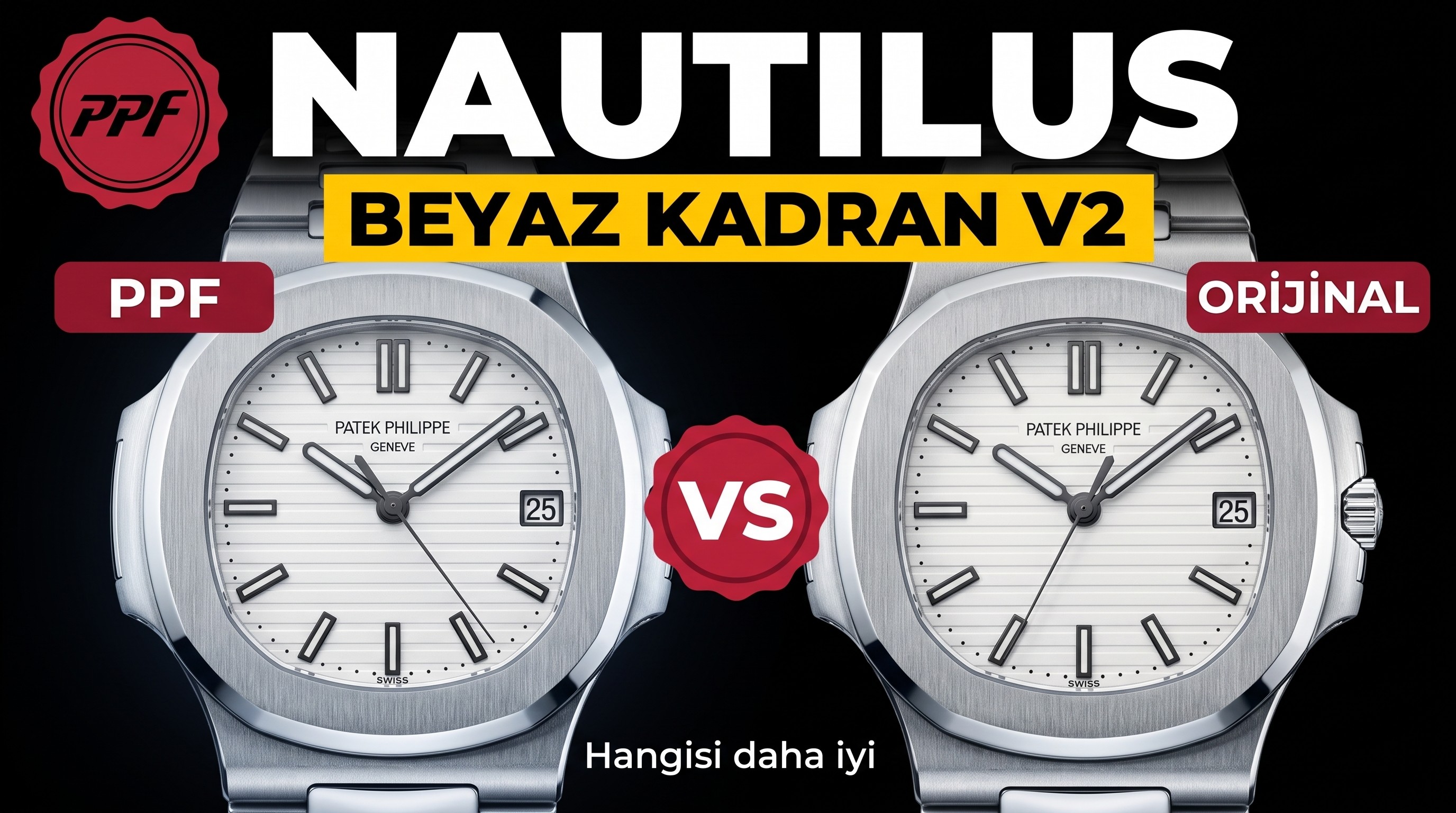 Gerçek-replika karşılaştırması: PPF Factory beyaz kadranlı Nautilus V2 versiyon replika saatin orijinal Patek Philippe 5711 mavi kadranlı ile karşılaştırma incelemesi