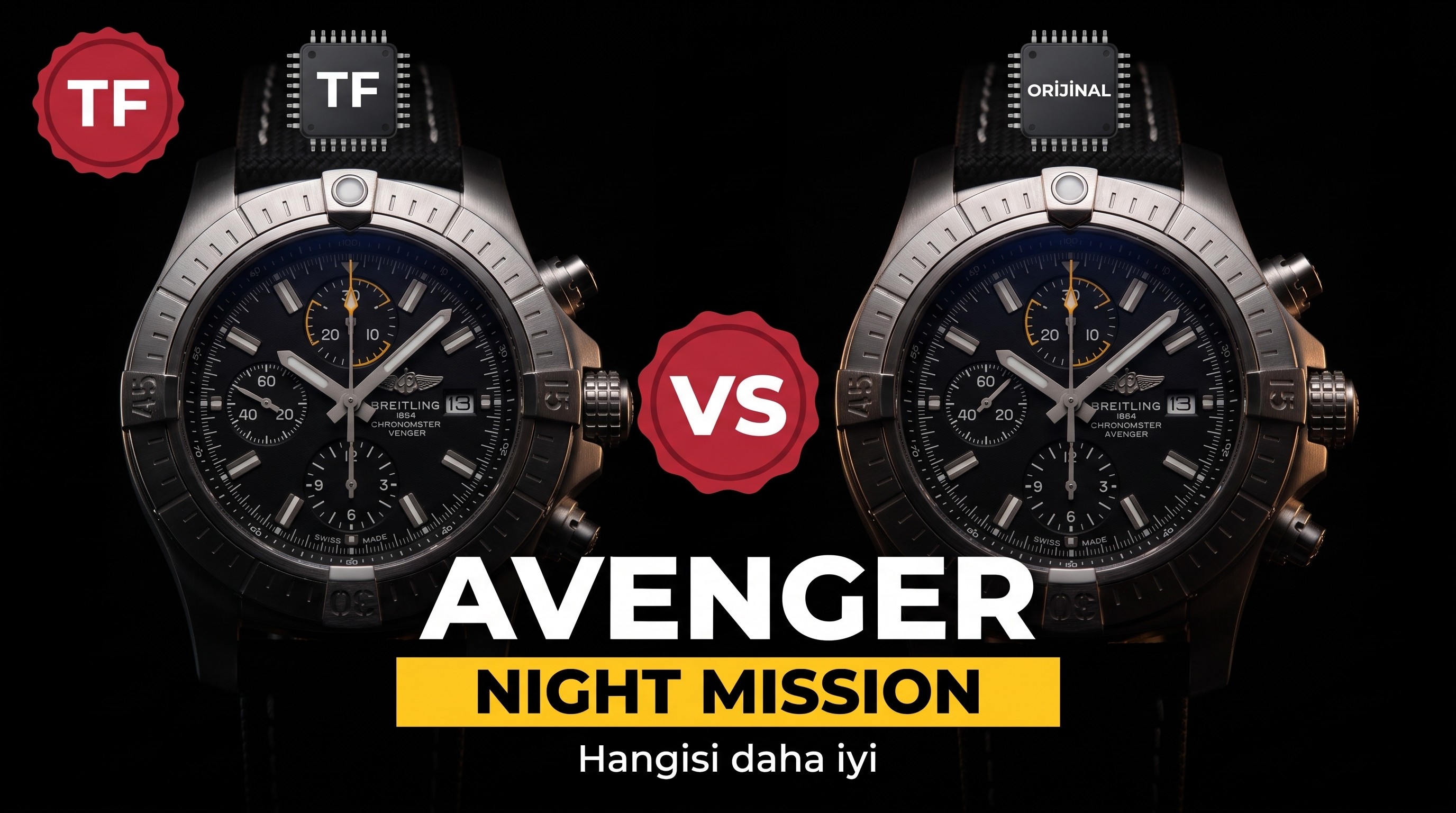Gerçek-replika karşılaştırması: TF Factory Breitling Avenger Chronograph Night Mission serisi