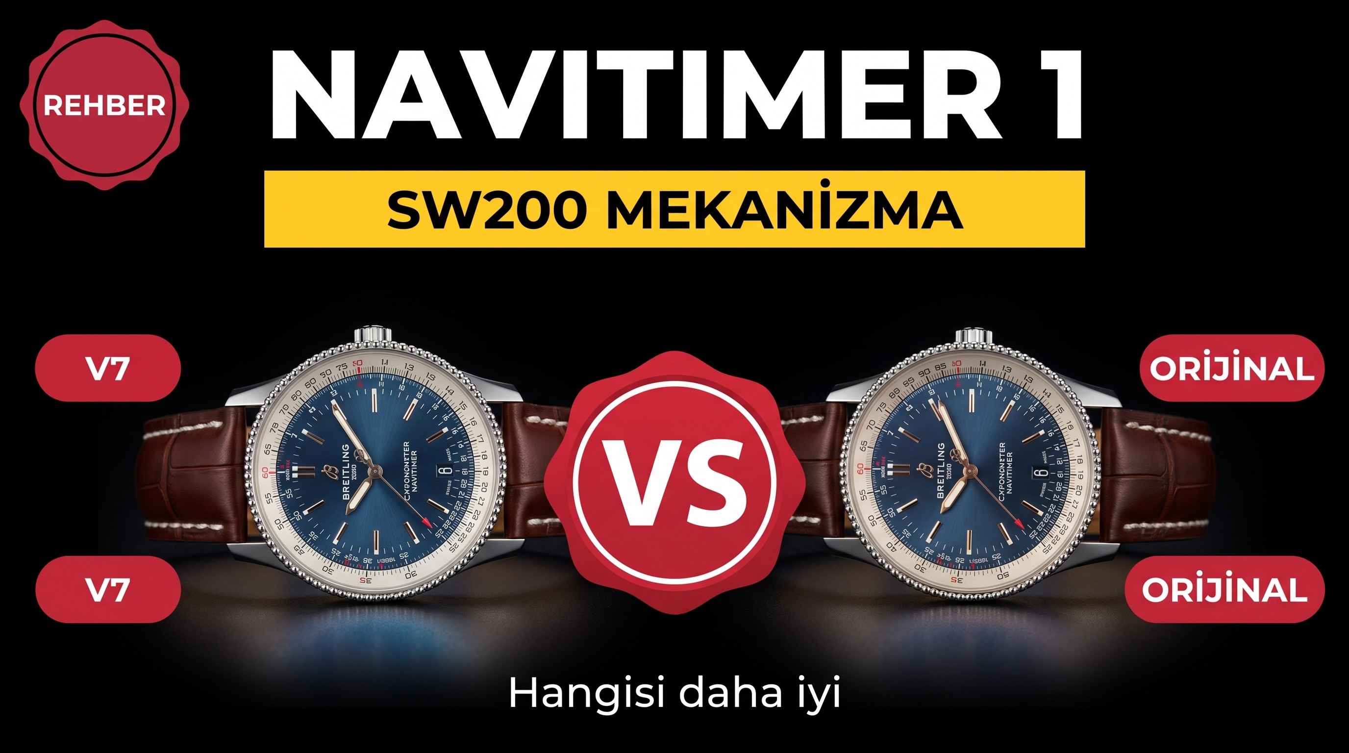 Gerçek-replika karşılaştırması: V7 Breitling Navitimer 1 orijinal SW200 mekanizmalı saat incelemesi