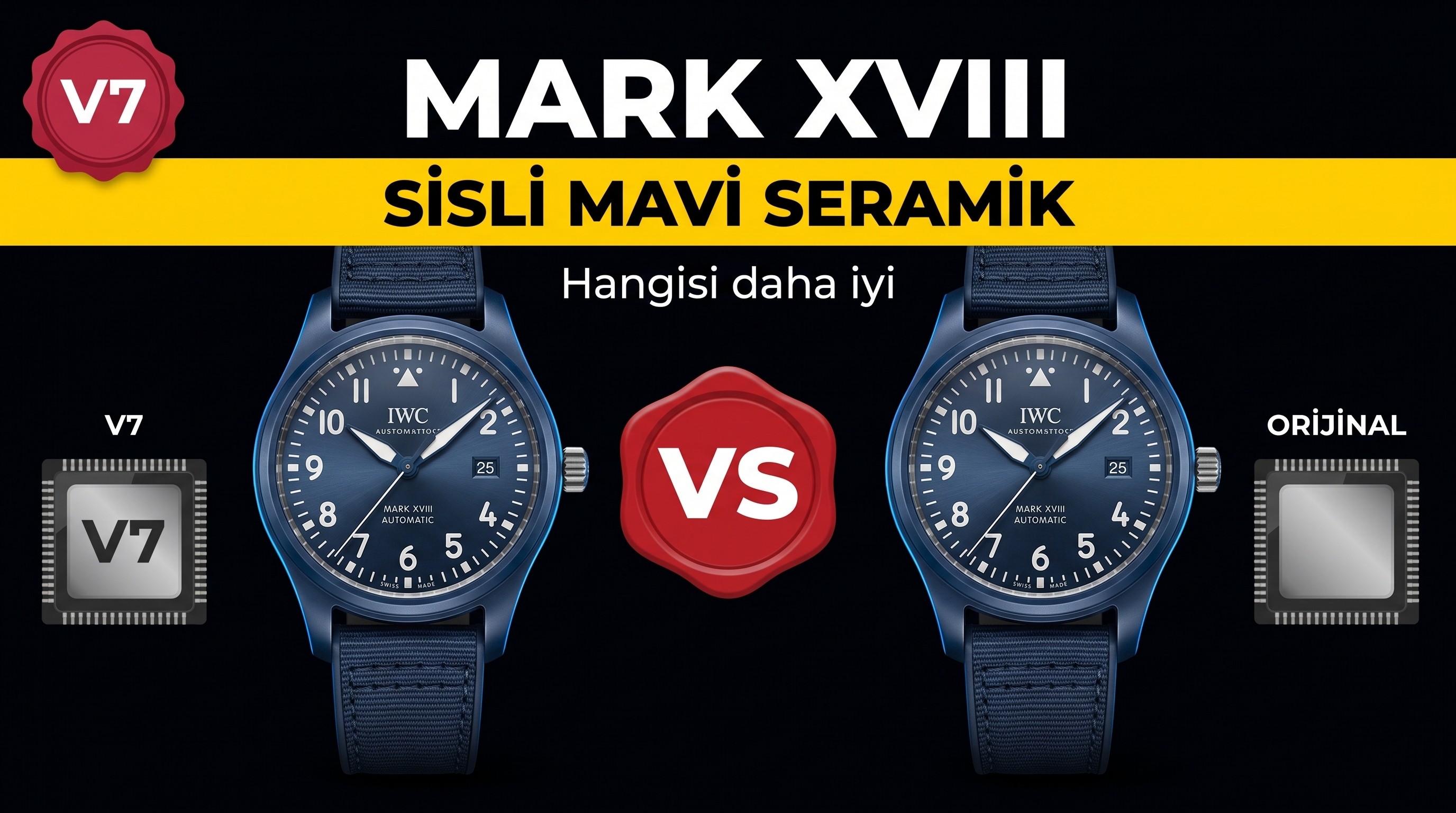 Gerçek-replika karşılaştırması: V7 Factory IWC Mark XVIII sisli mavi seramik IW328101 Laureus
