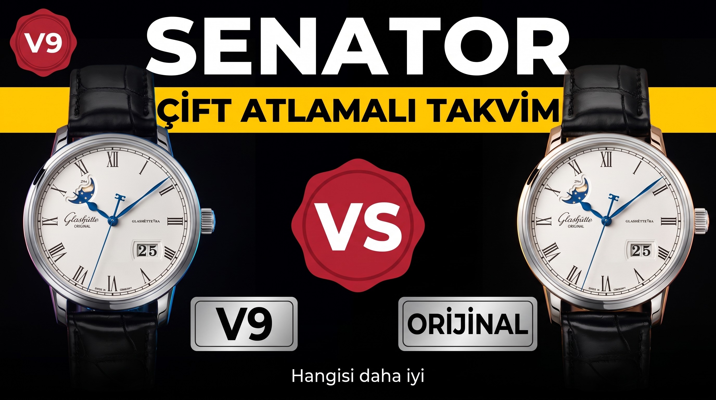 Gerçek-replika karşılaştırması: V9 Factory Glashütte Original Senator 1-36-04 çift atlamalı büyük tarih ay evreli saatini nasıl yapmış?