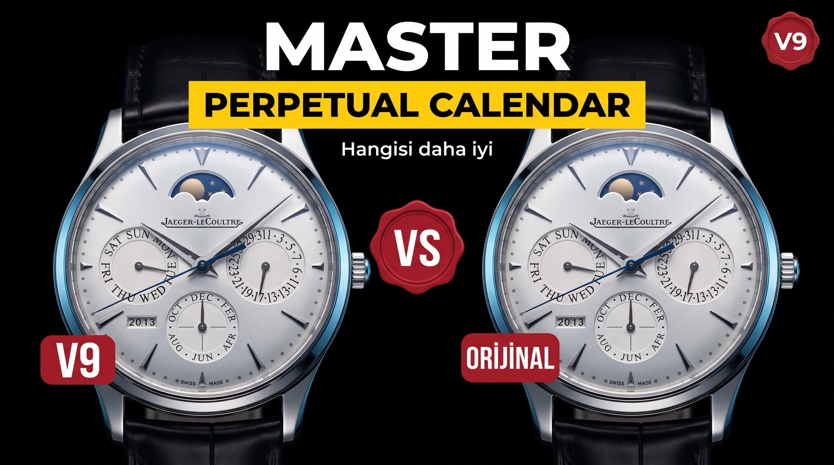 Gerçek-replika karşılaştırması: V9 Jaeger-LeCoultre Master perpetual calendar replika saatin orijinalle karşılaştırmalı incelemesi