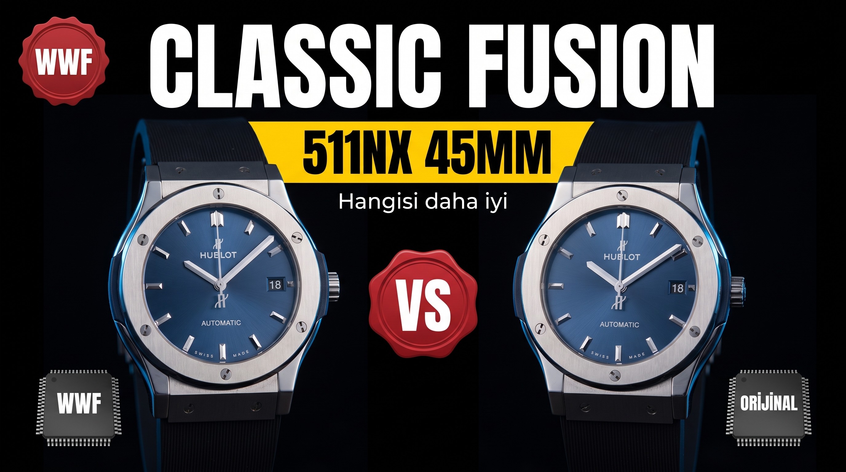 Gerçek-replika karşılaştırması: WWF Factory Hublot Classic Fusion serisi 511.NX.7170.LR 45 MM replika saat ile orijinalin karşılaştırmalı incelemesi