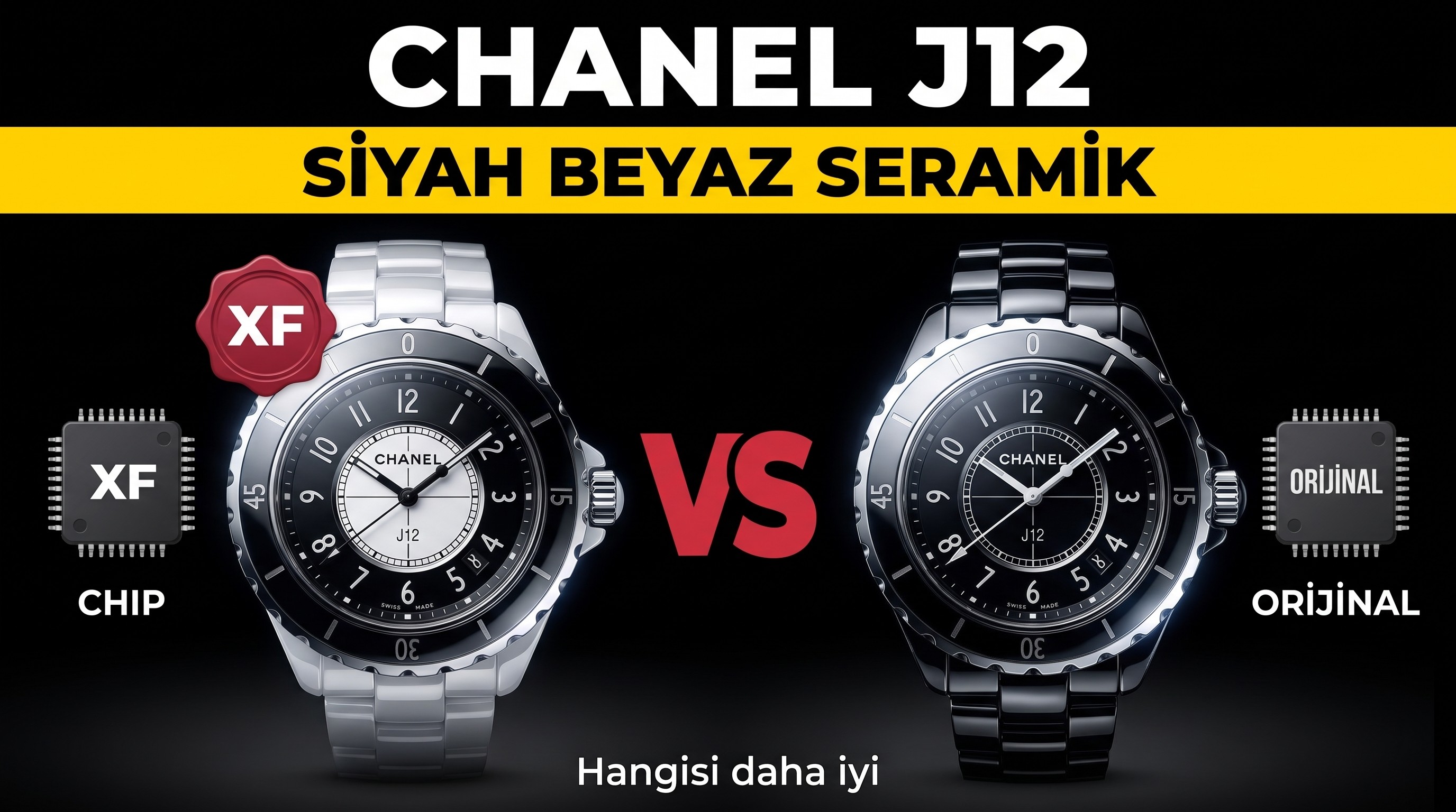 Gerçek-replika karşılaştırması: XF Chanel J12 siyah ve beyaz, orijinal İsviçre kuvars mekanizması ETA956 ile üretilen replika iyi mi?