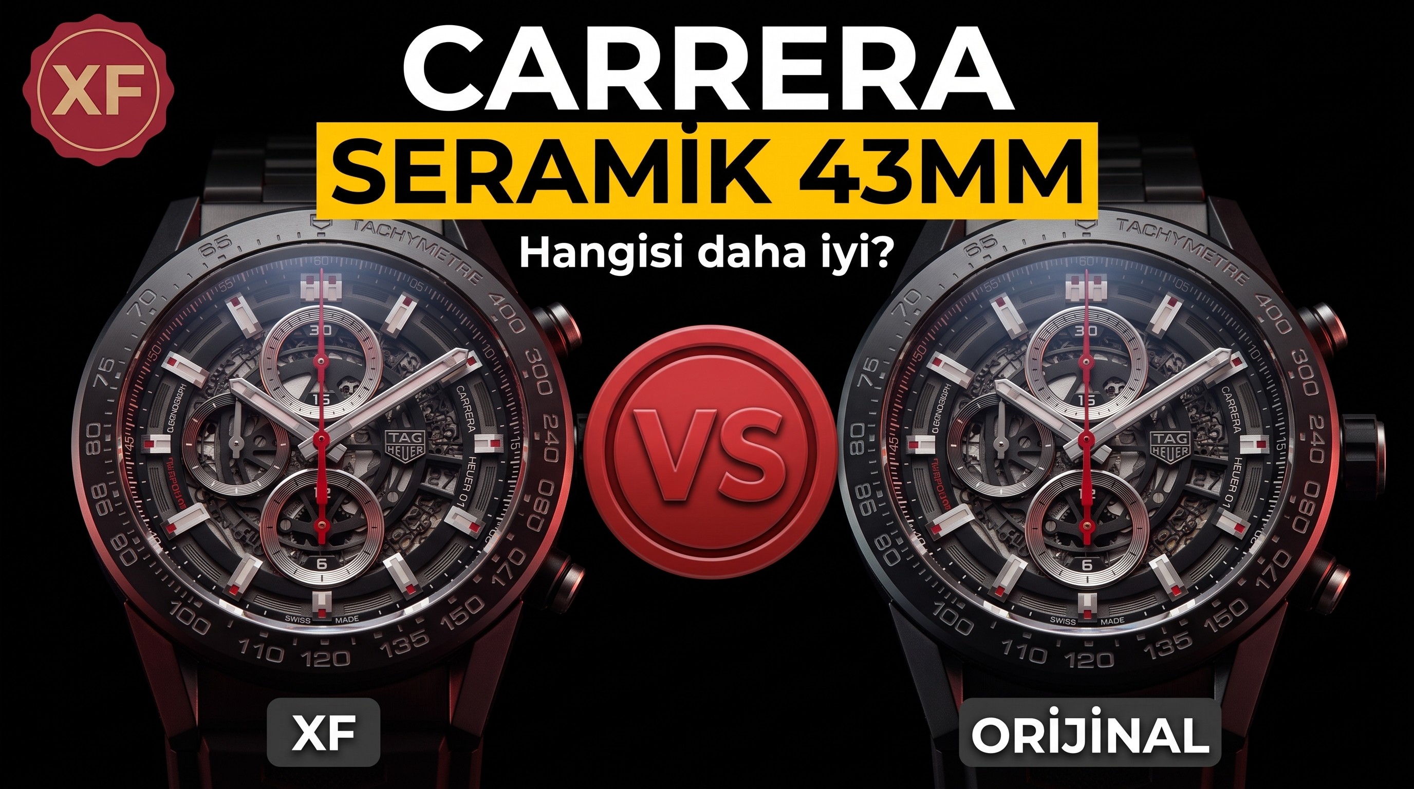 Gerçek-replika karşılaştırması: XF Factory TAG Heuer Carrera seramik kayışlı 43 mm saatin işçiliği nasıl?