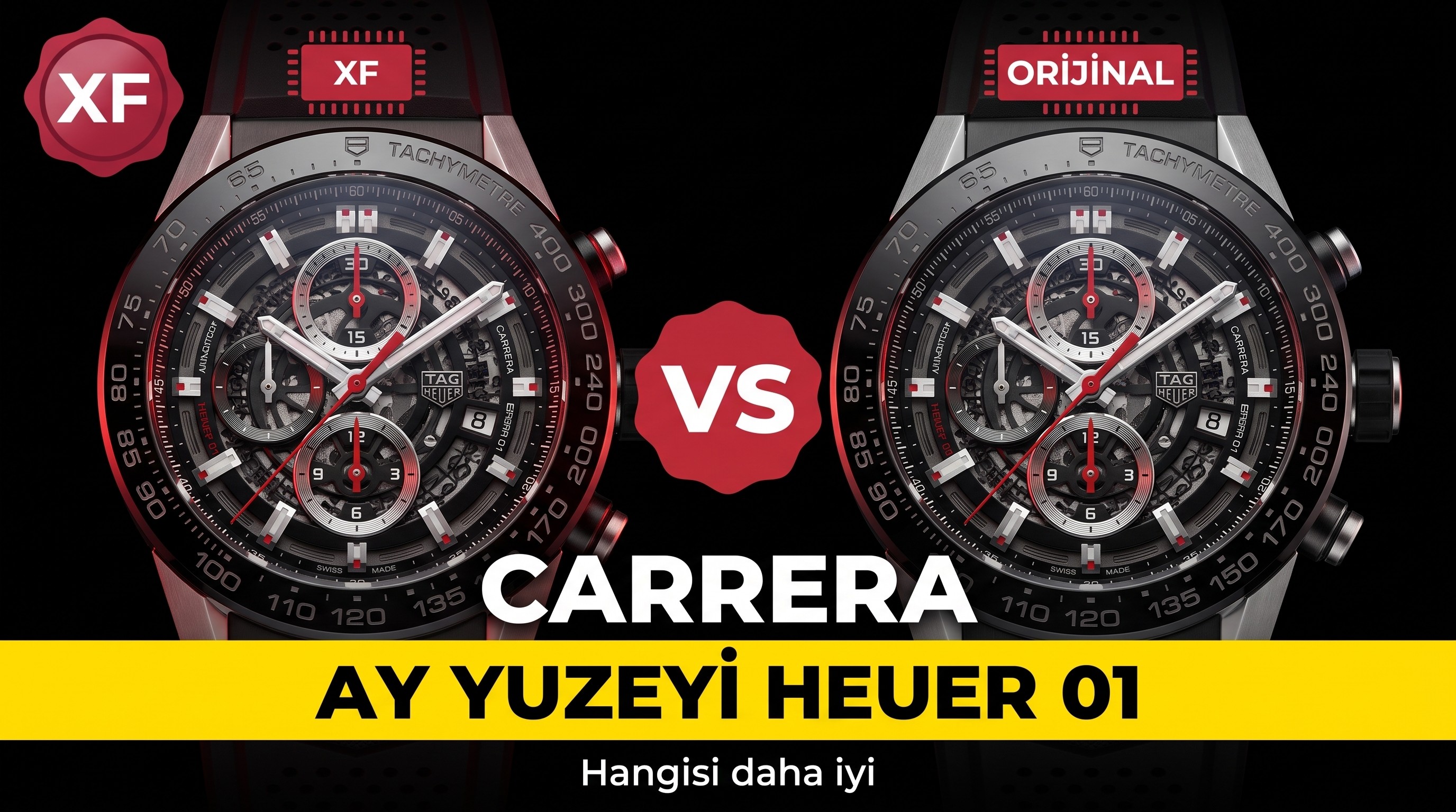 Gerçek-Replika Karşılaştırması: XF TAG Heuer Carrera Ay Yüzeyi Heuer 01 CLEP Özel Sürüm