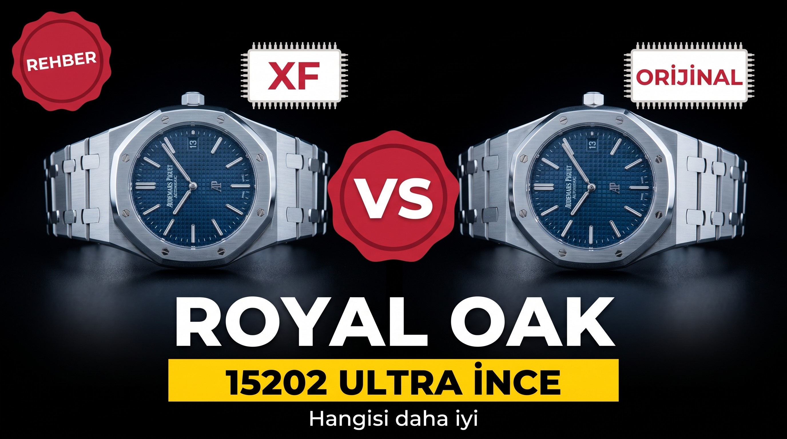 Gerçek-replika karşılaştırması: XF15202 replika ile orijinal AP Royal Oak klasik ultra ince iki iğneli çelik saat