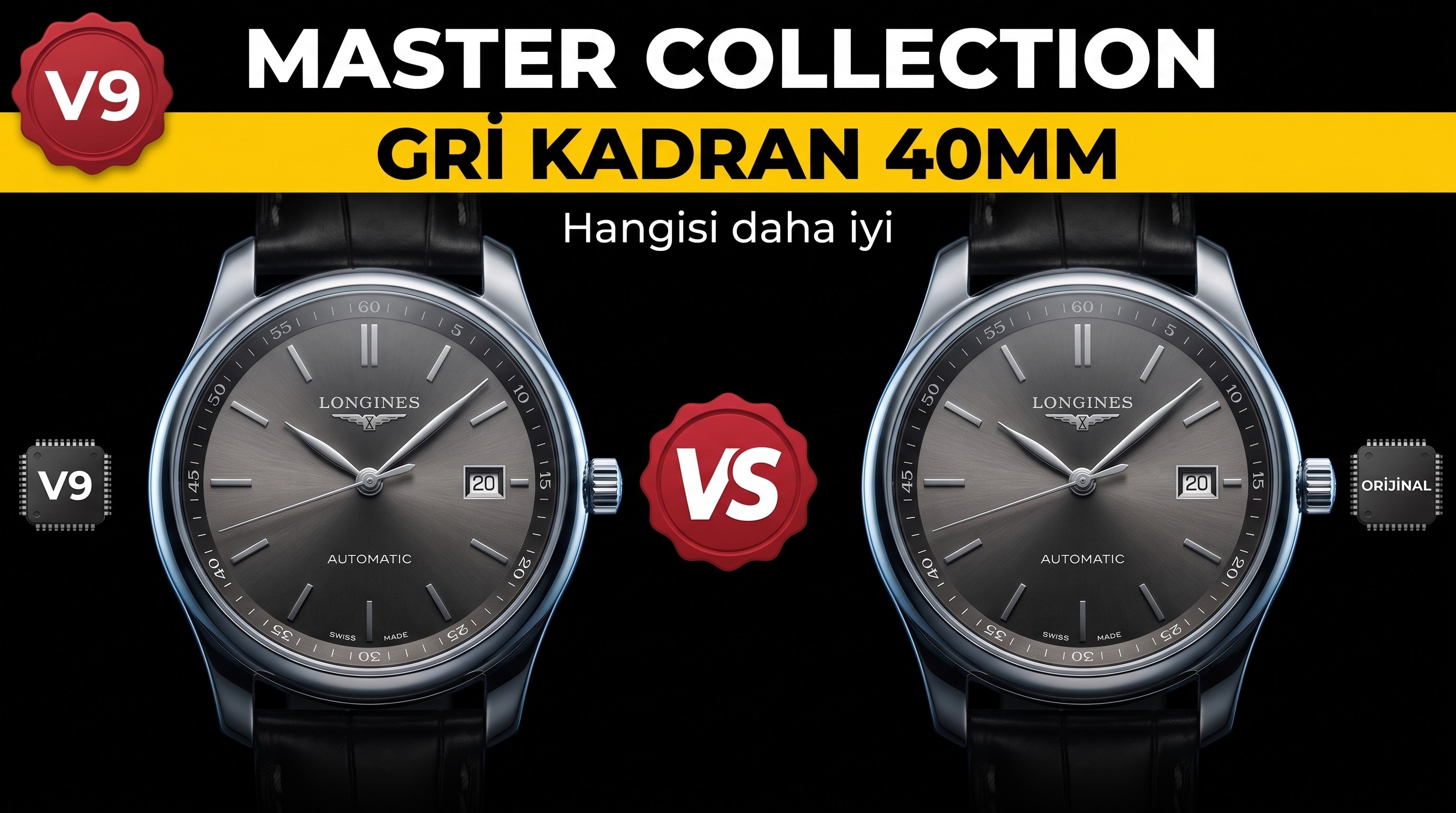 Gerçek-Replika Karşılaştırması: Yeni V9 Factory Longines Master Collection Gri Kadranlı 40 mm 3 Konum Tek Takvimli L2.793.4.71.6 Replika İncelemesi