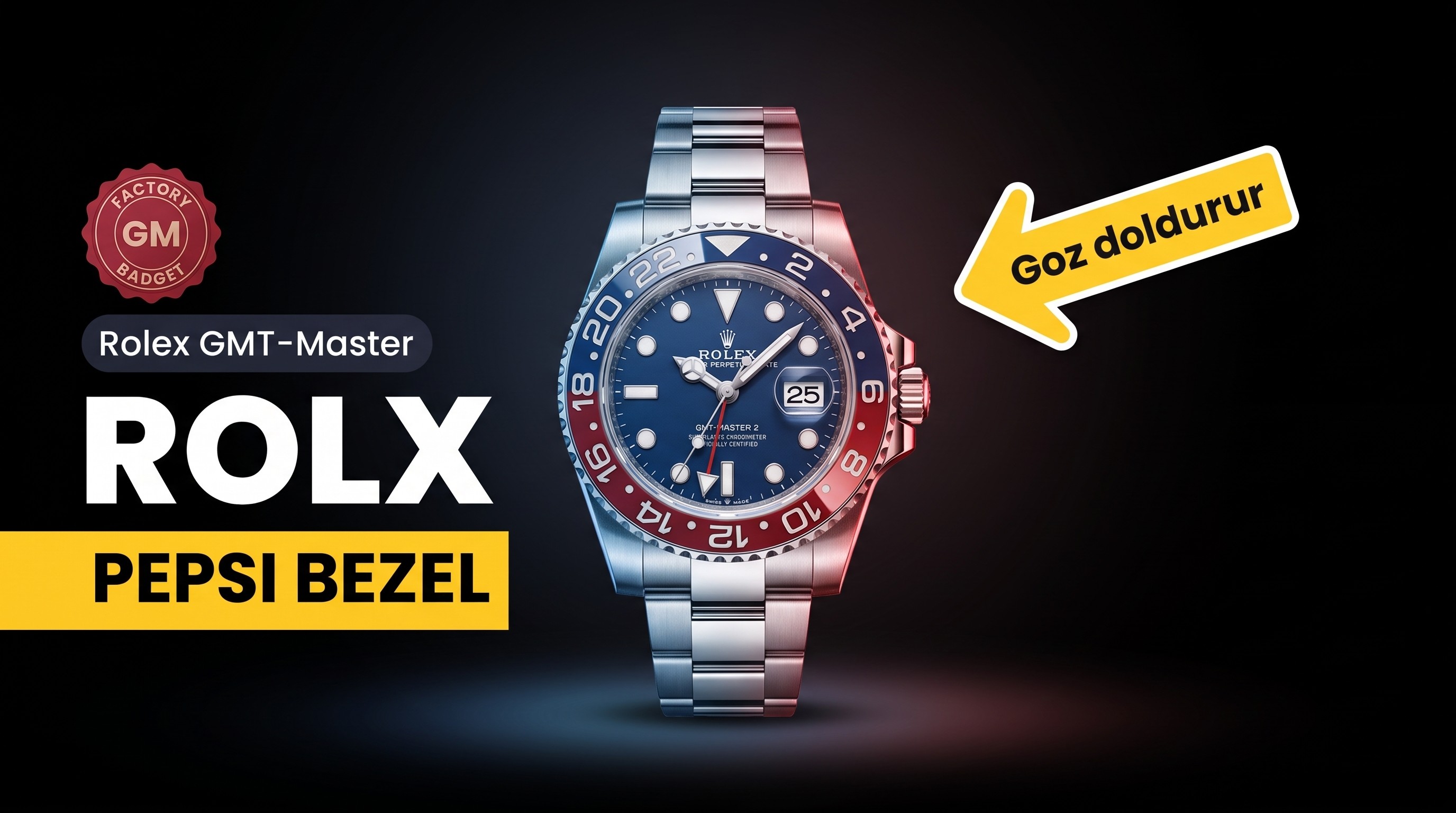 GM Factory Rolex GMT-Master II kırmızı-mavi Pepsi bezel 3186 mekanizma V2 nihai versiyon beş boncuklu üç dizili bilezikli replika saat