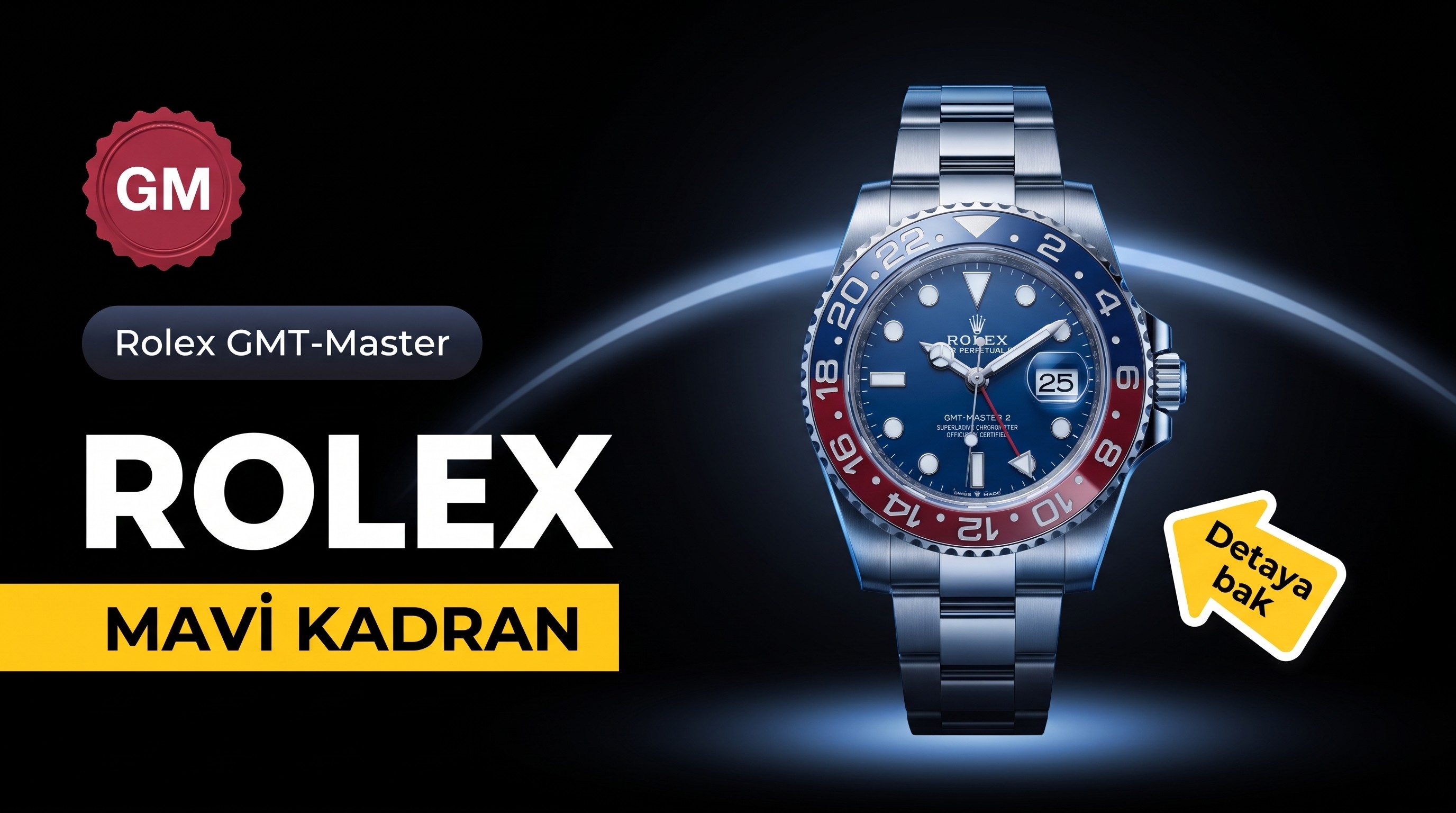 GM Factory Rolex GMT-Master II siyah-mavi kola bezel 3186 mekanizma V2 nihai versiyon beş boncuklu üç sıralı bilezik replika saat
