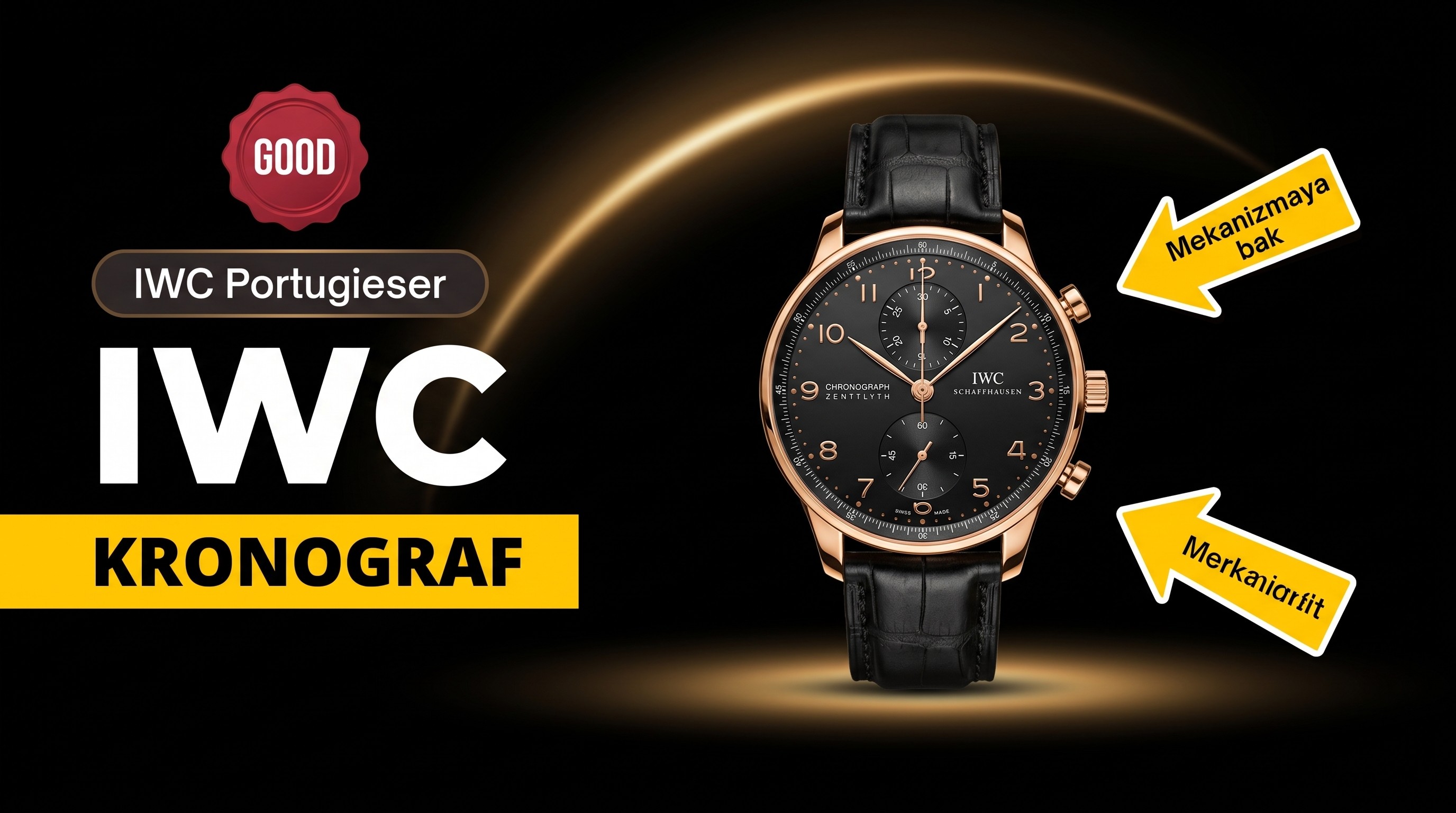 Good Factory Üretimi V5 Replika IWC Portuguese Chronograph Paslanmaz Çelik Siyah Deri Kayış