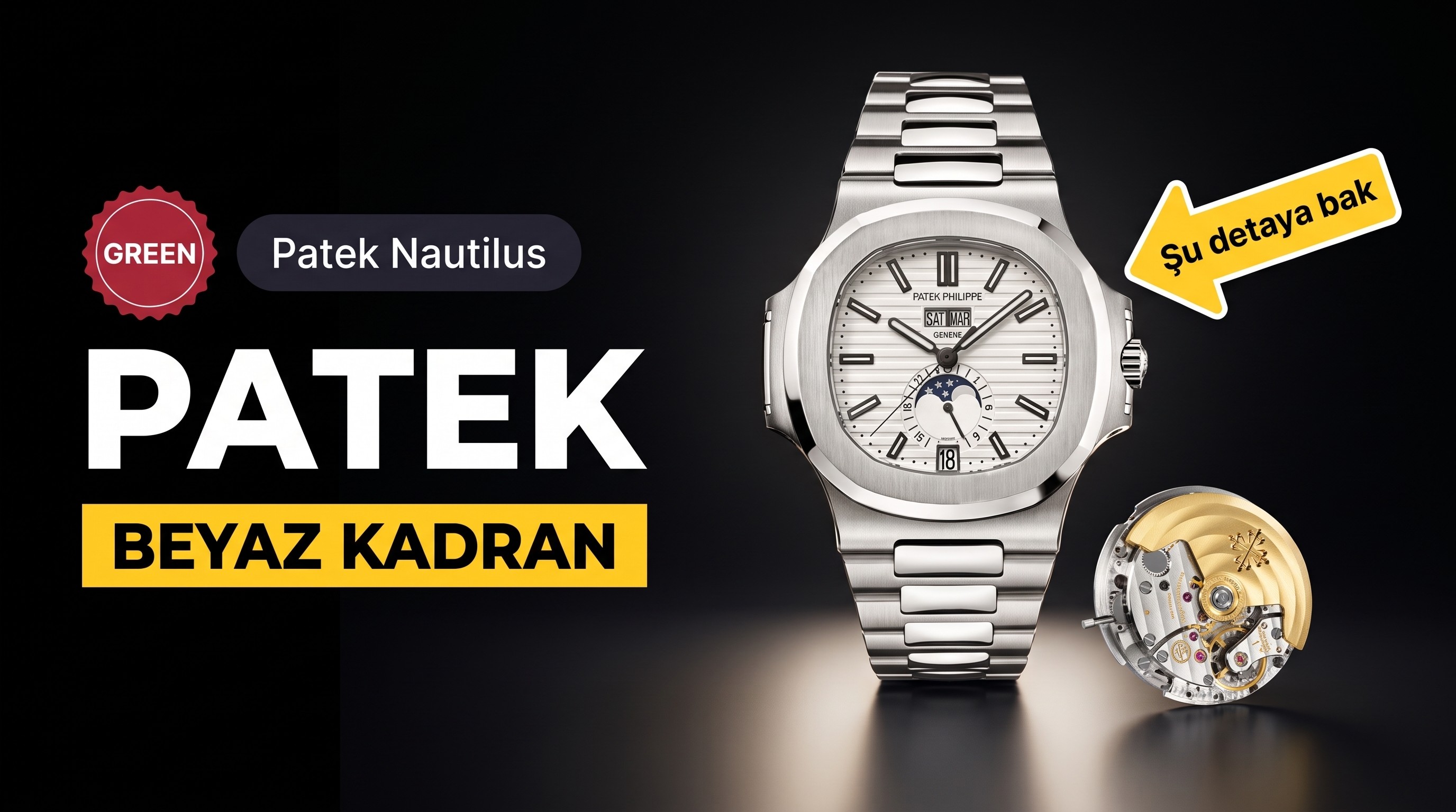 Green Fabrikası Patek Philippe Nautilus 5726 Yıllık Takvim ve Ay Evreli Saat, Beyaz Kadran