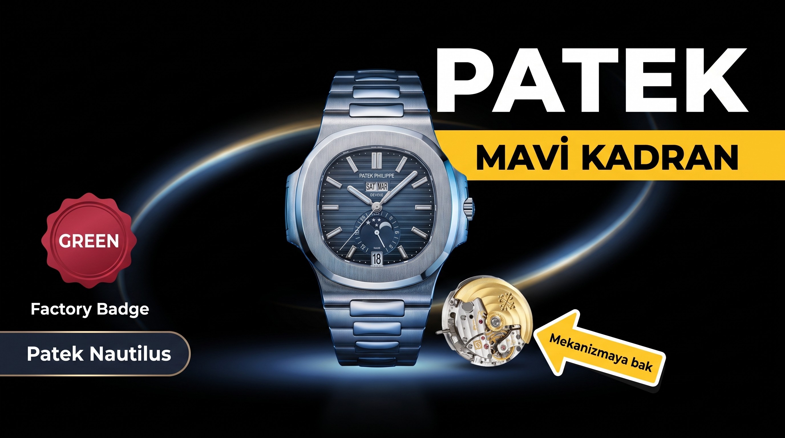 Green fabrikası Patek Philippe Nautilus yıllık takvim saati 5726 ay evreli mavi kadran