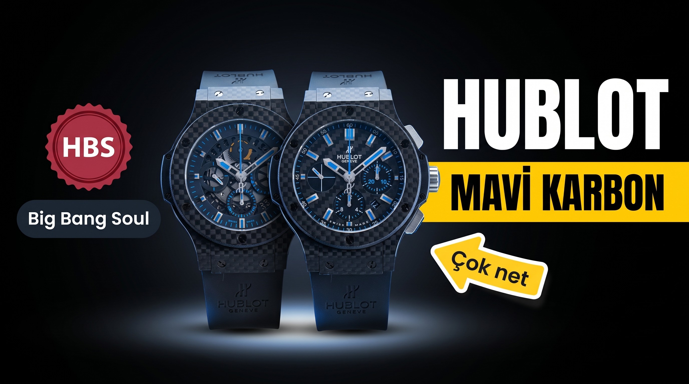 HBS Hublot Big Bang Ruh serisi mavi limitli üretim karbon fiber kol saati