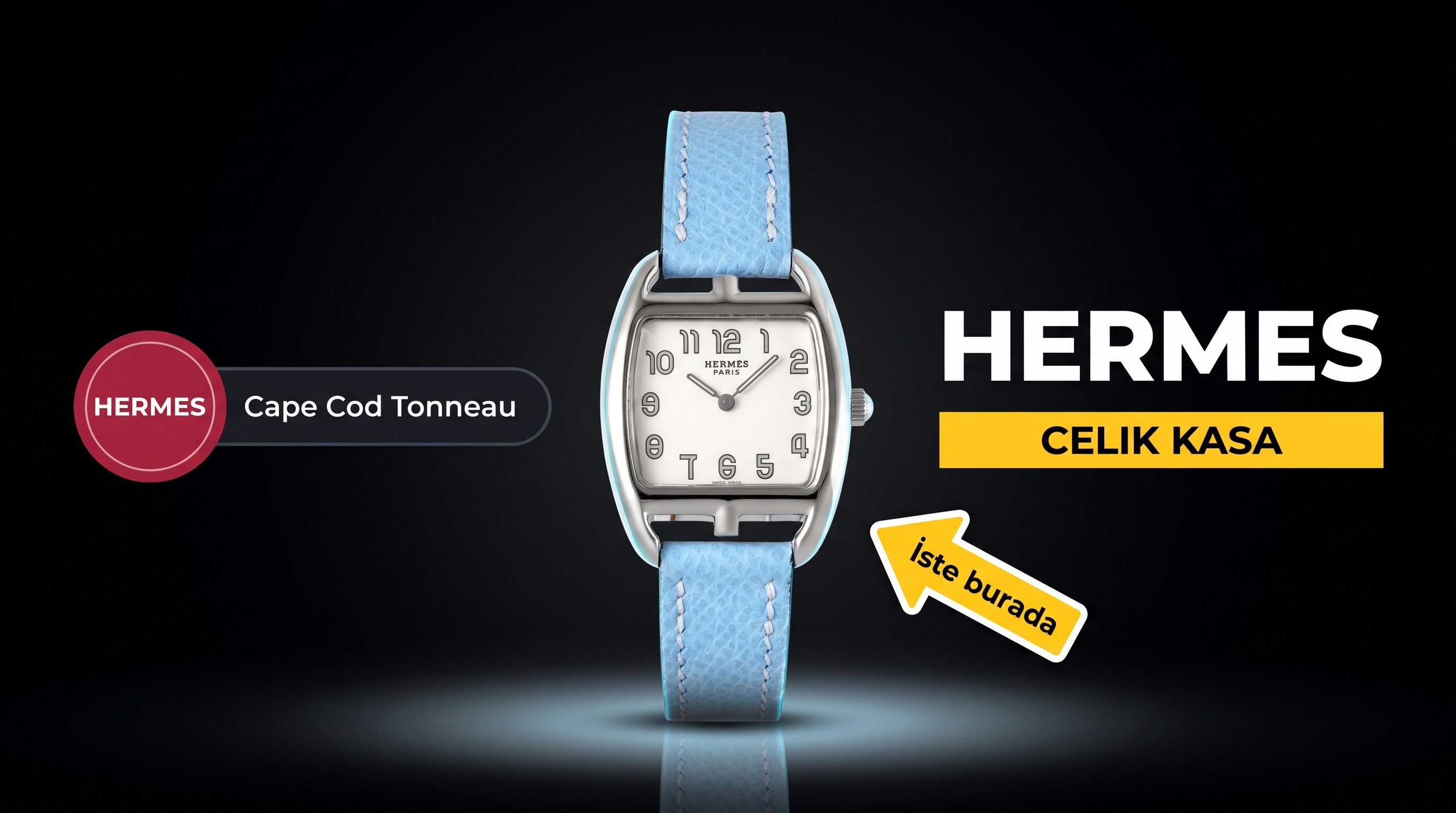 Hermès Cape Cod tonneau 26.5 MM kompakt paslanmaz çelik kol saati No.2